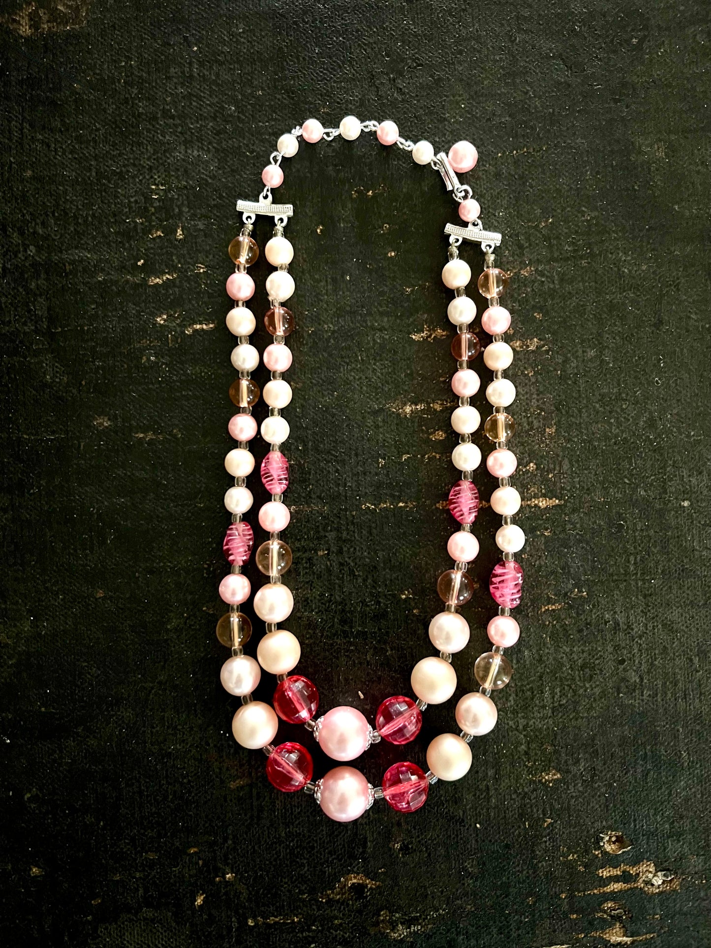 Double Strand Pink Necklace marked Japan