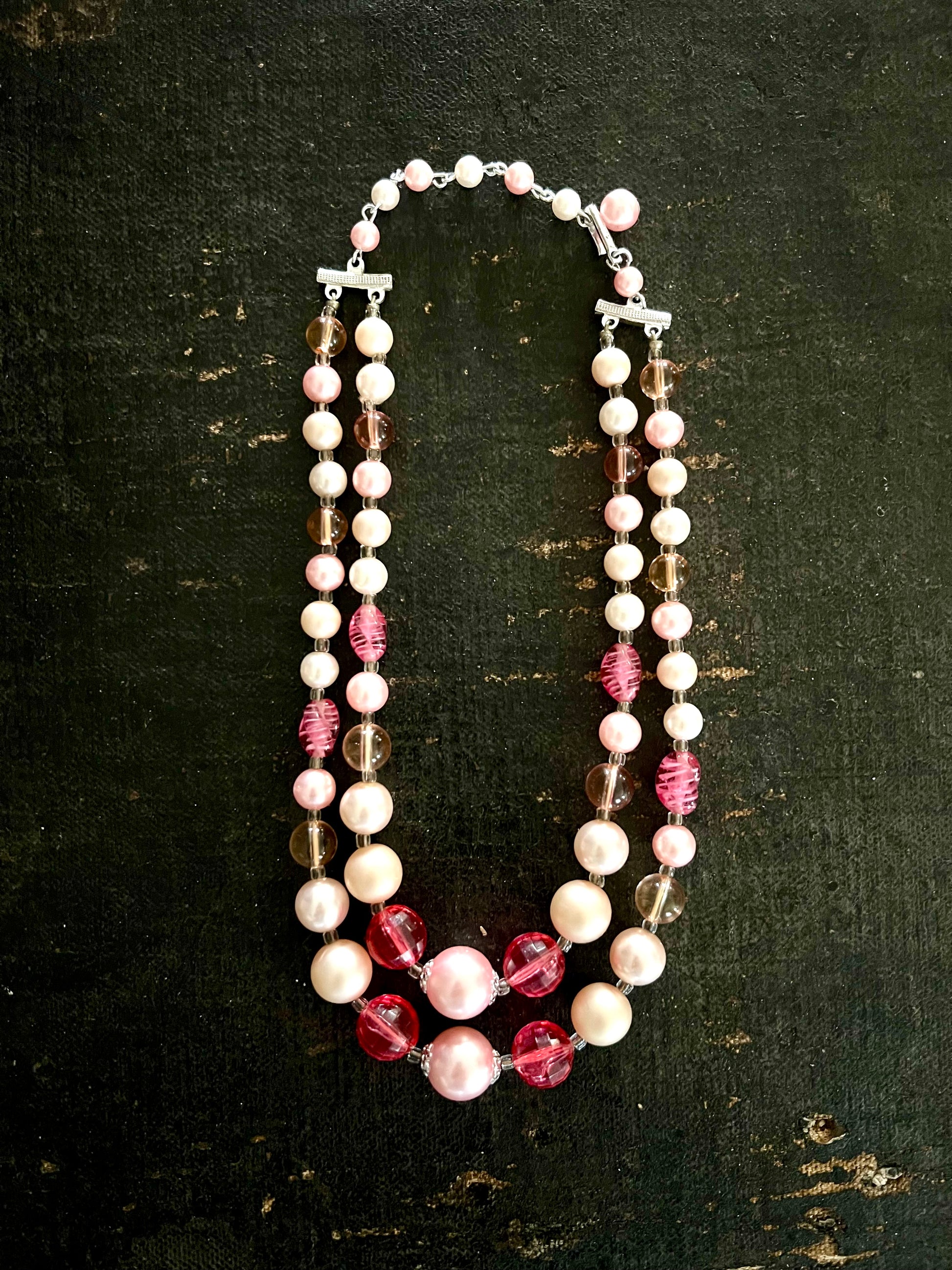 Double Strand Pink Necklace marked Japan