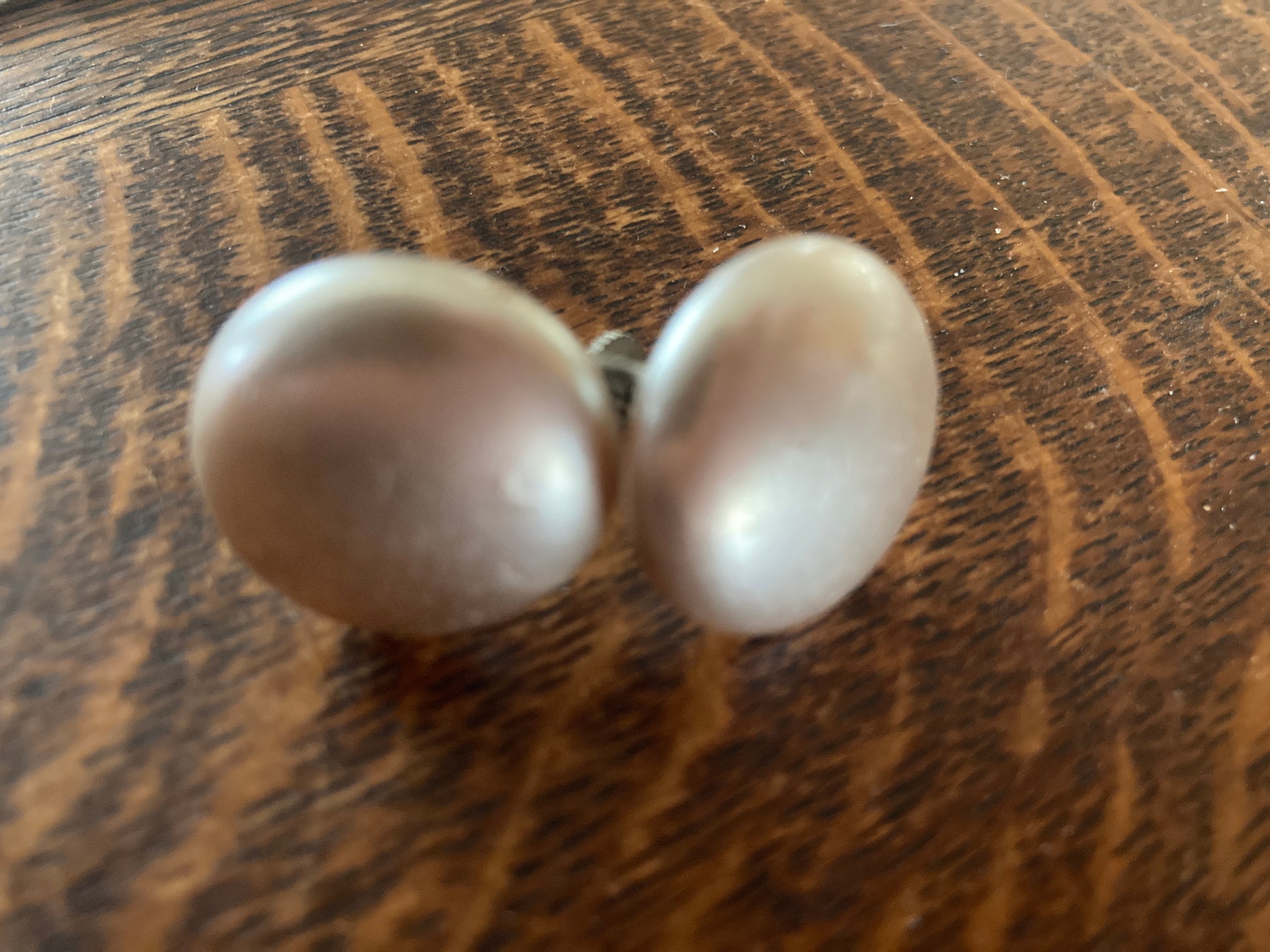 Vintage Taupe Pearl Button Screw Back Earrings Marked Japan