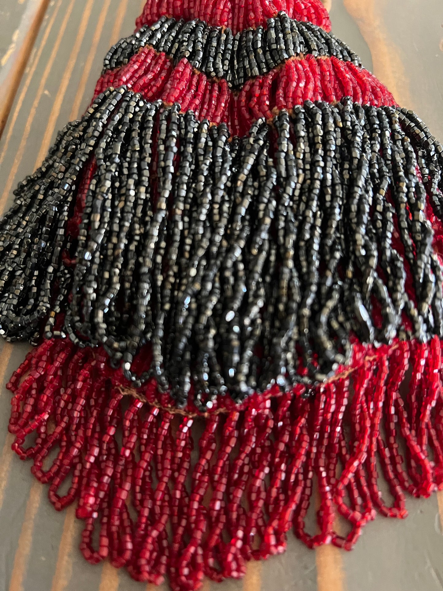 Red and Black Beaded Reticule Drawstring Bag 1920s Flapper Bag Antique