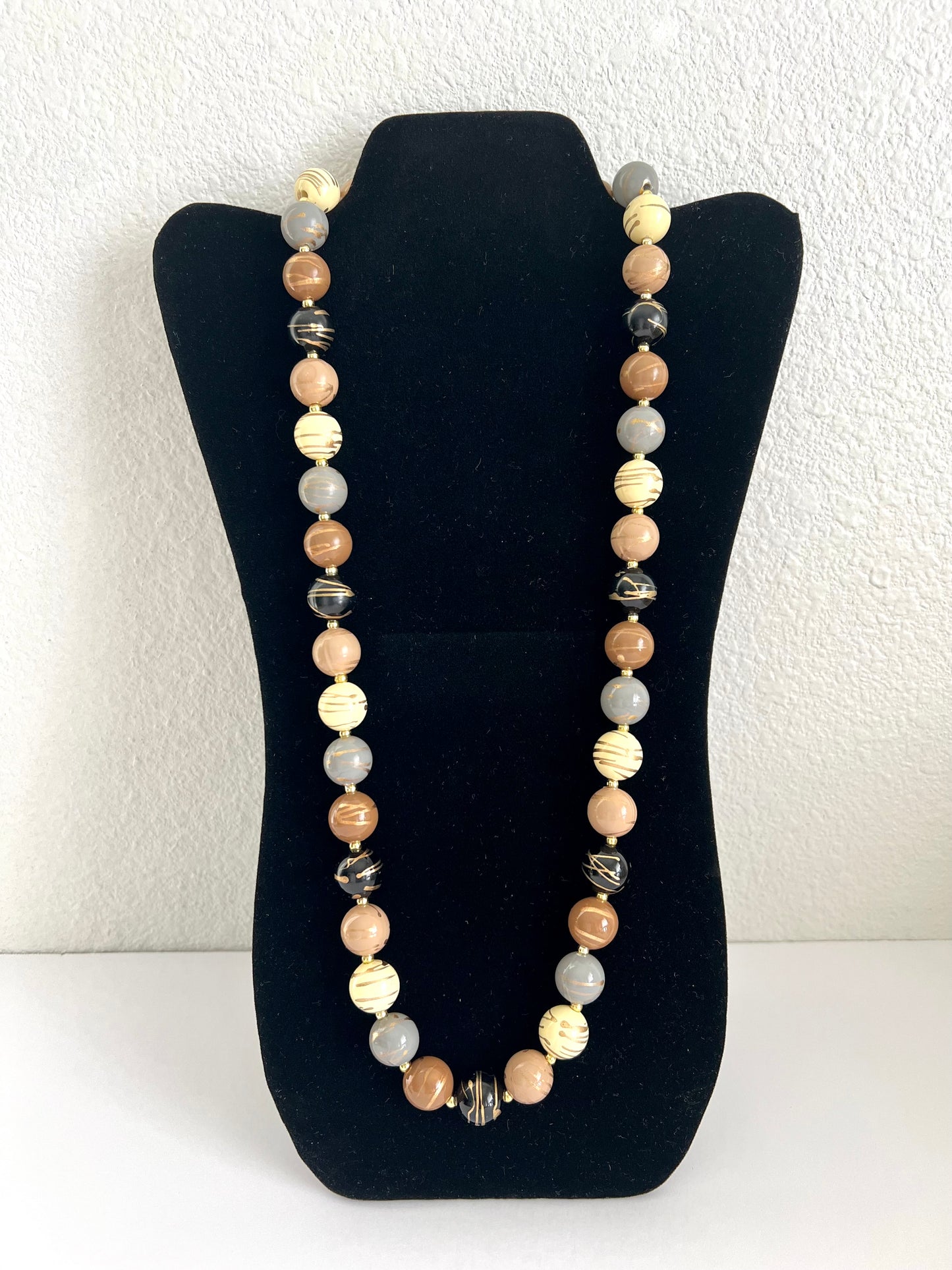 Neutral Colors Beaded Necklace w/ a Hint of Gold