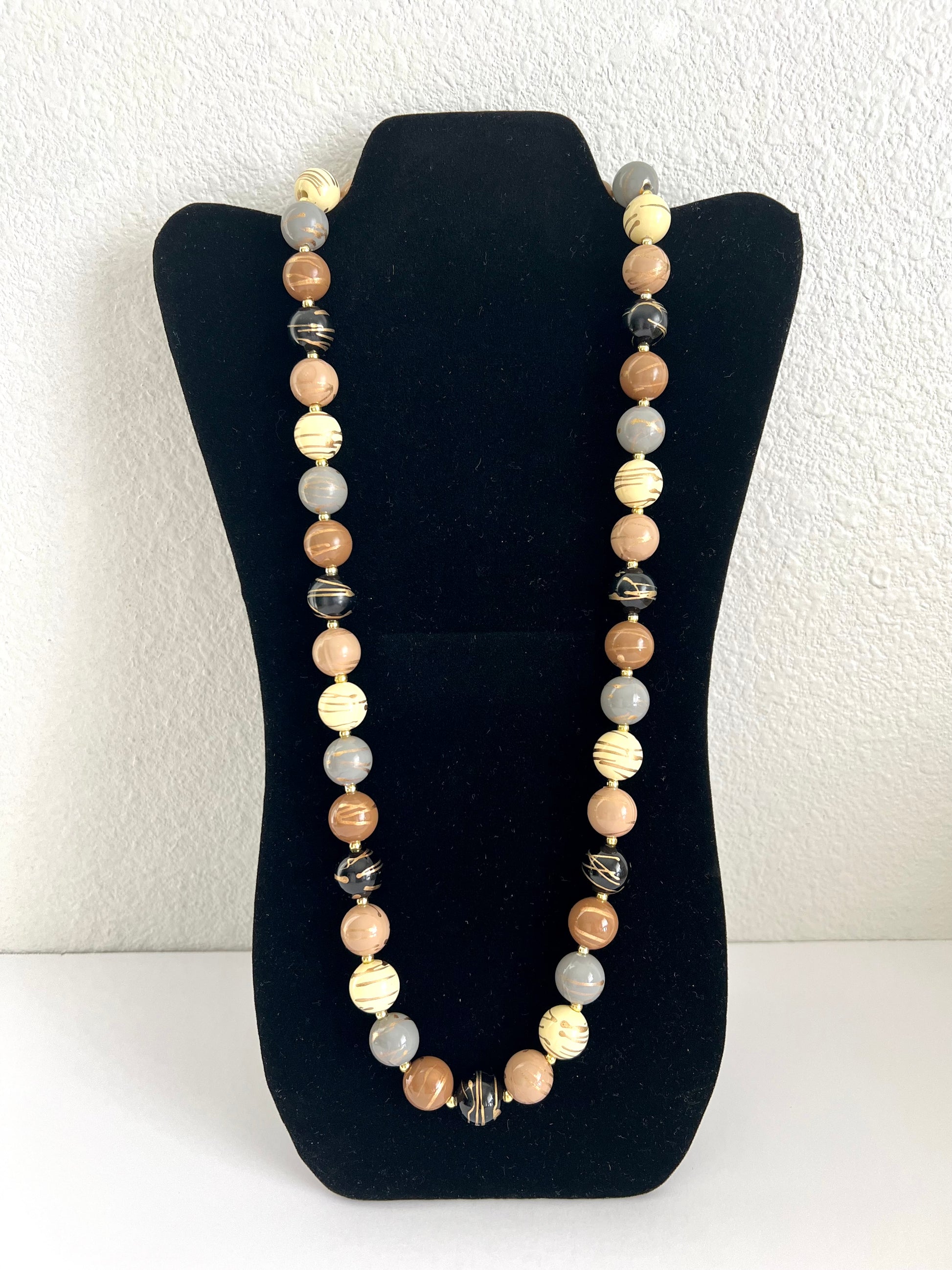 Neutral Colors Beaded Necklace w/ a Hint of Gold