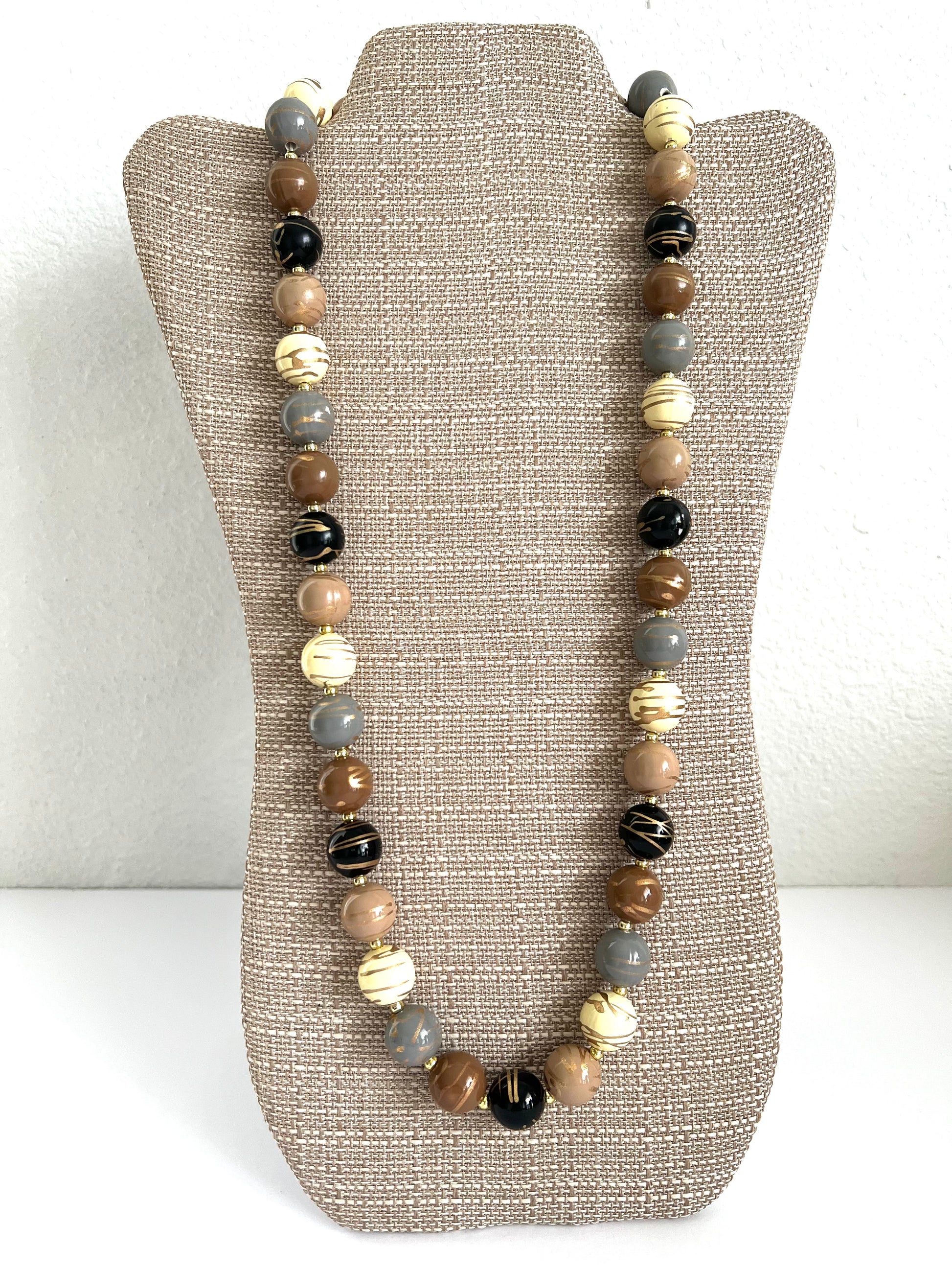 Neutral Colors Beaded Necklace w/ a Hint of Gold