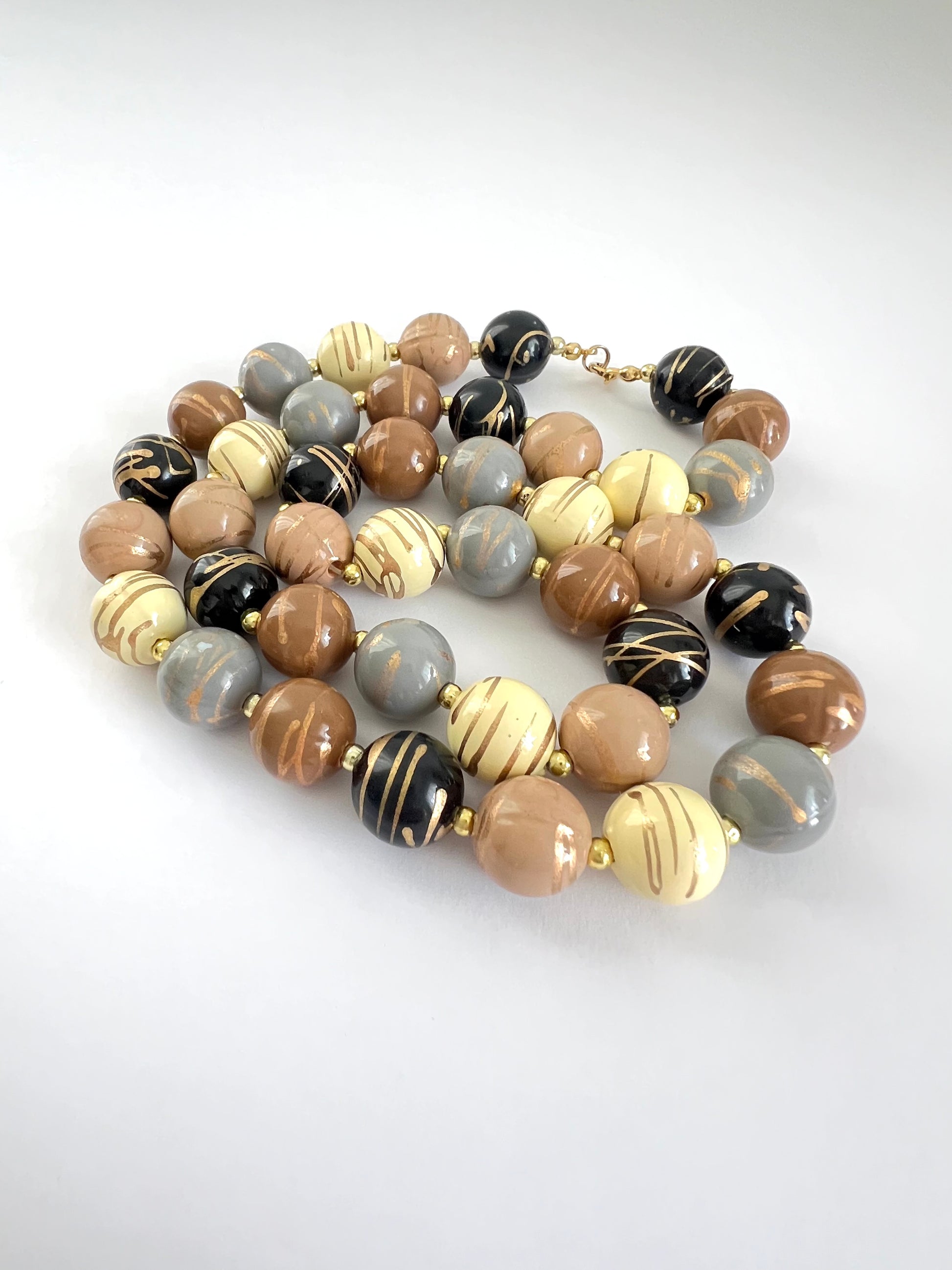 Neutral Colors Beaded Necklace w/ a Hint of Gold