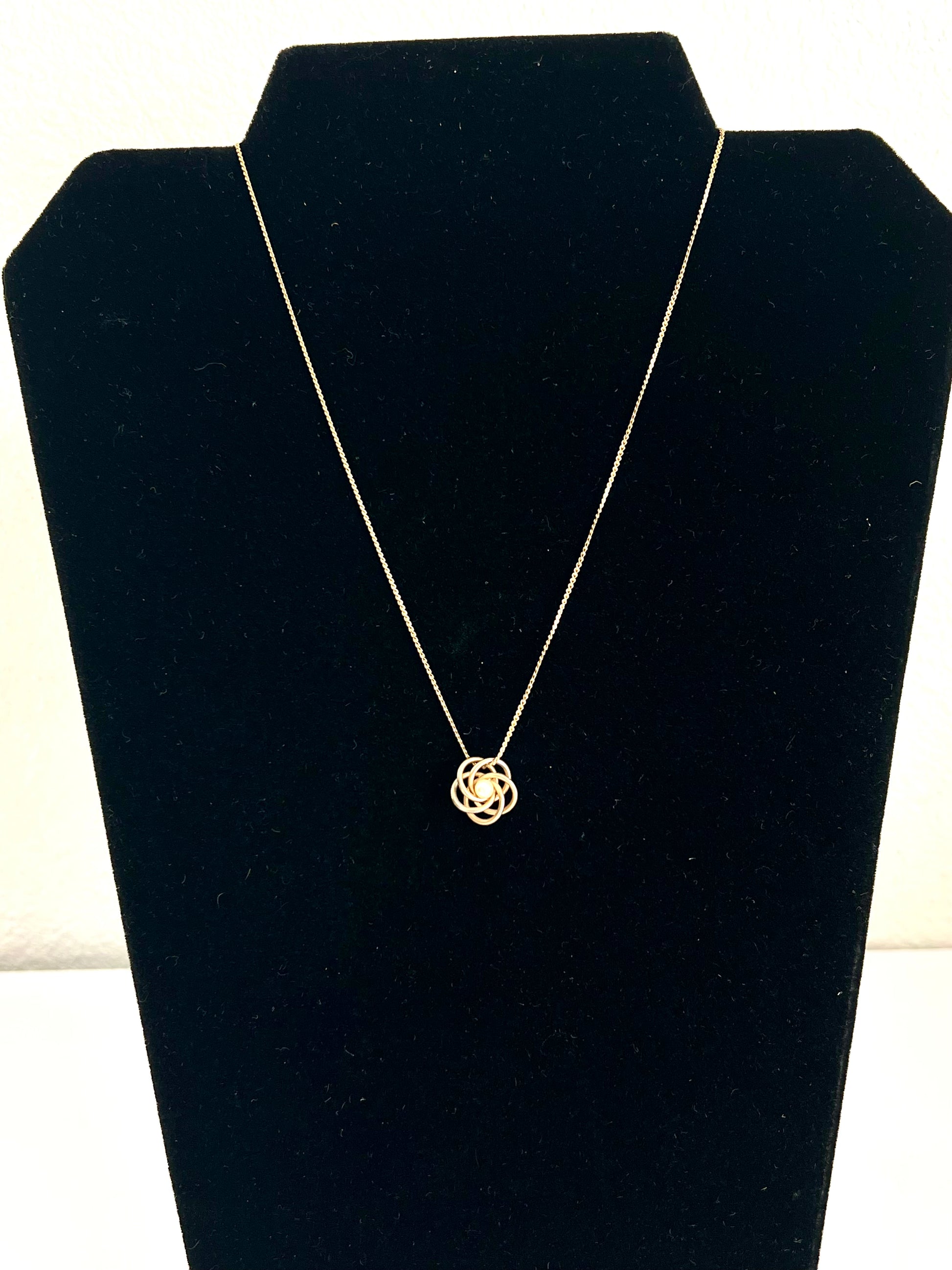 Tiny Love Knot Pendant Necklace w/ Pearl Center