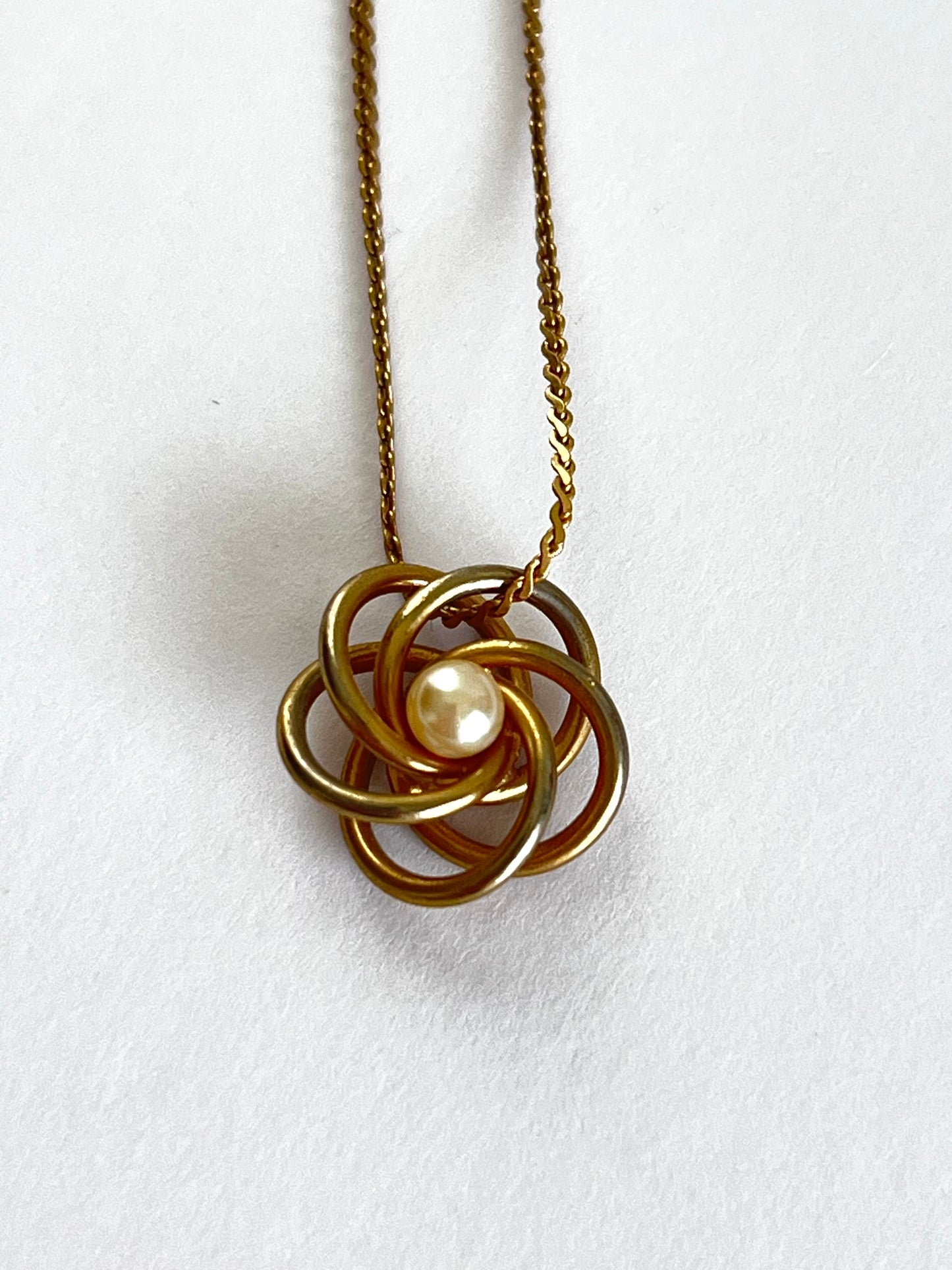 Tiny Love Knot Pendant Necklace w/ Pearl Center