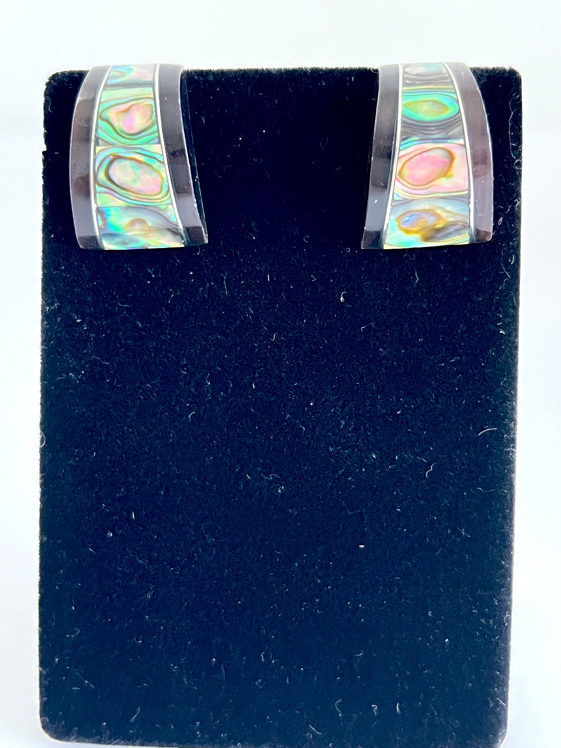 Abalone and Black Curved Post Earrings