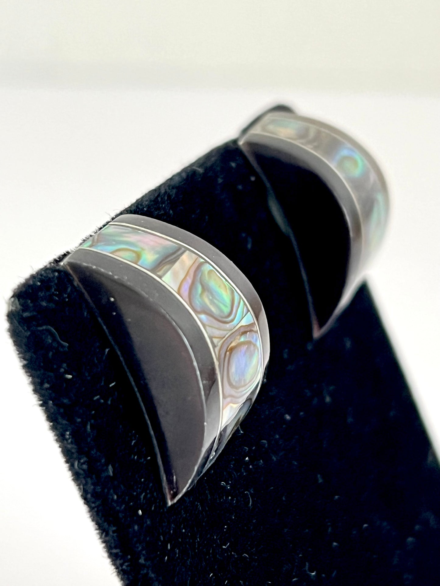 Abalone and Black Curved Post Earrings