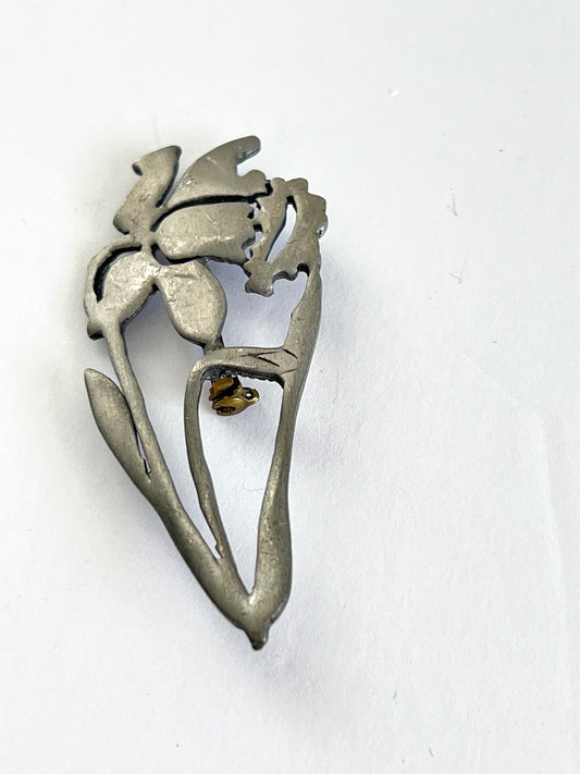 Antique Pewter Daffodil  Flower Brooch