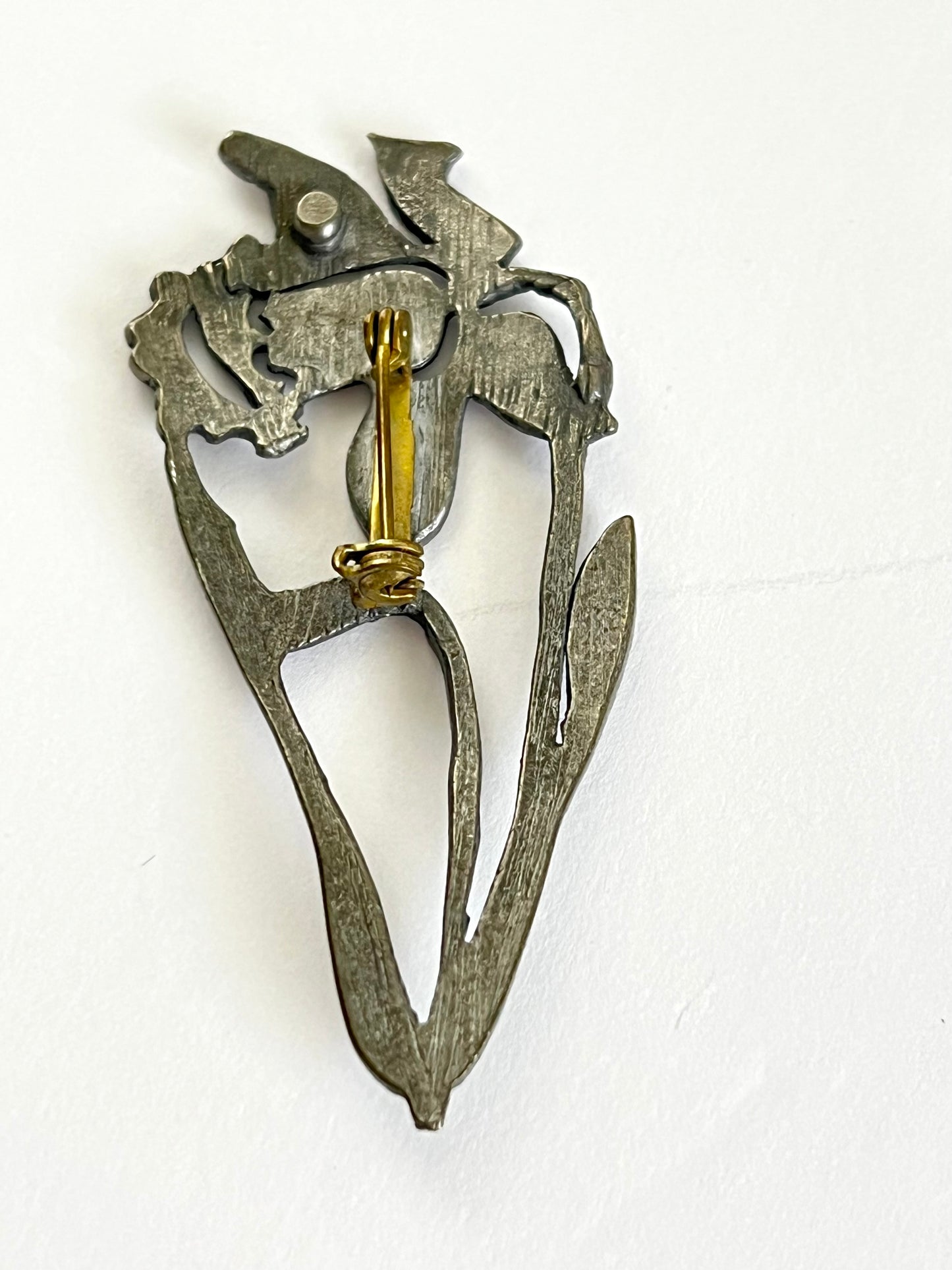 Antique Pewter Daffodil  Flower Brooch