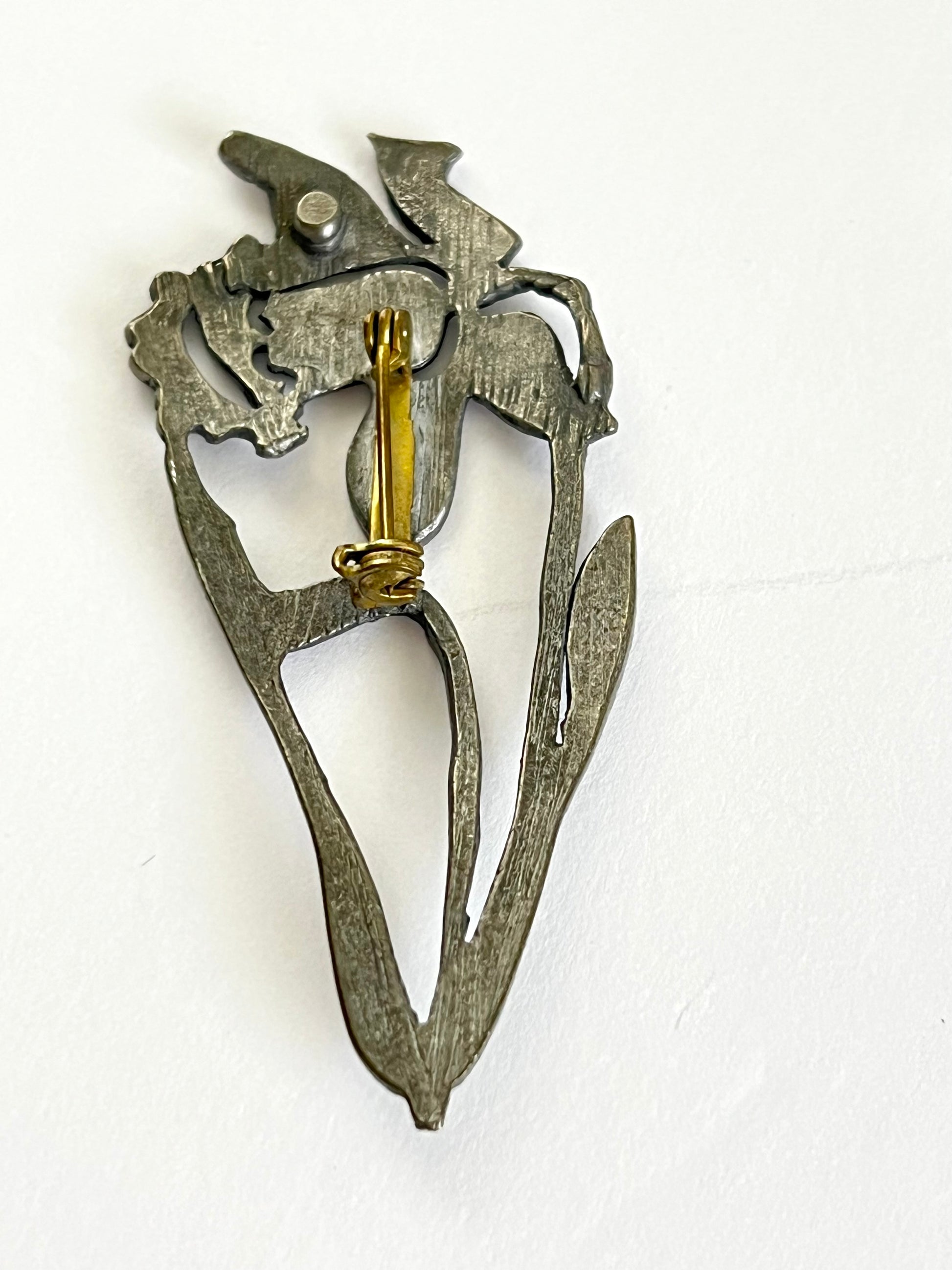 Antique Pewter Daffodil  Flower Brooch