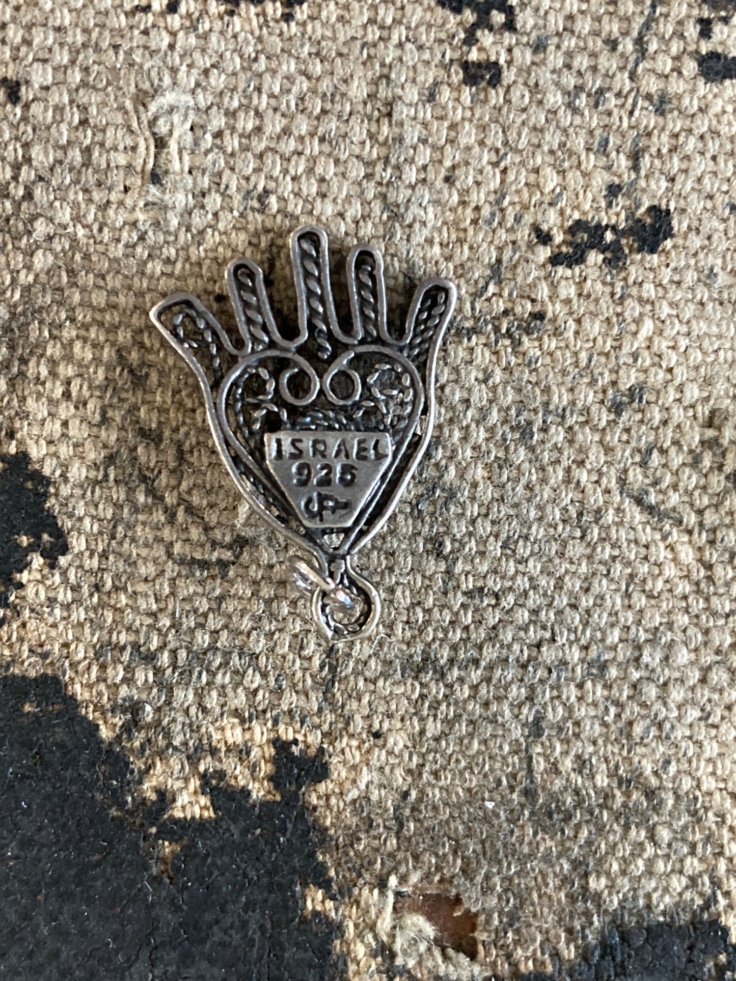 Sterling Silver Hamsa Pendant/Charm w/Coral Made in Israel