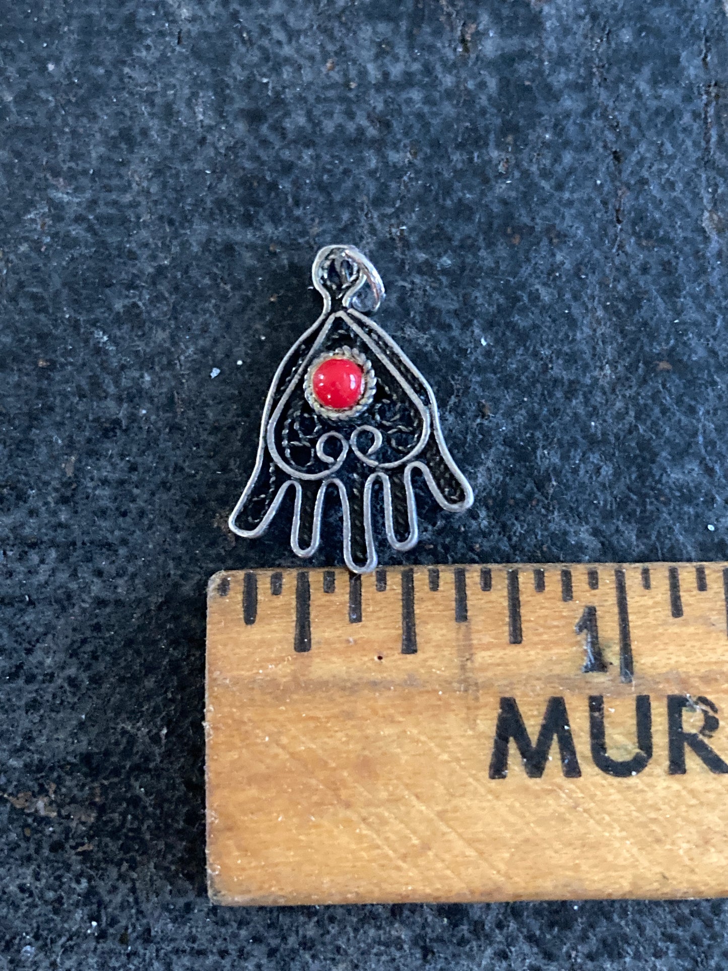 Sterling Silver Hamsa Pendant/Charm w/Coral Made in Israel