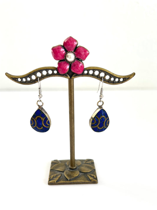 Lapis Lazuli Tibetan Silver Teardrop Earrings