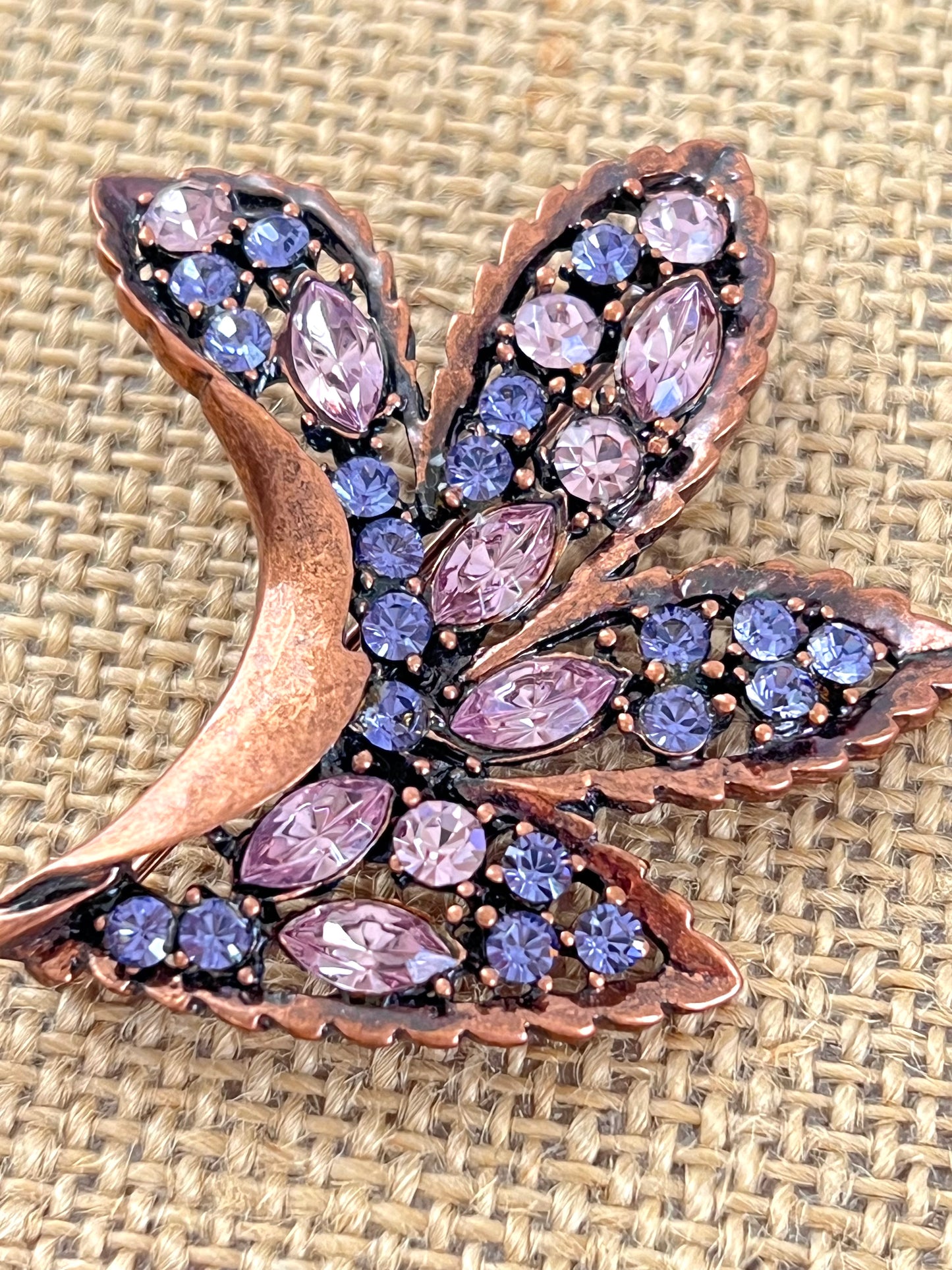 Copper Color Purple Rhinestone Leaf Shaped Brooch
