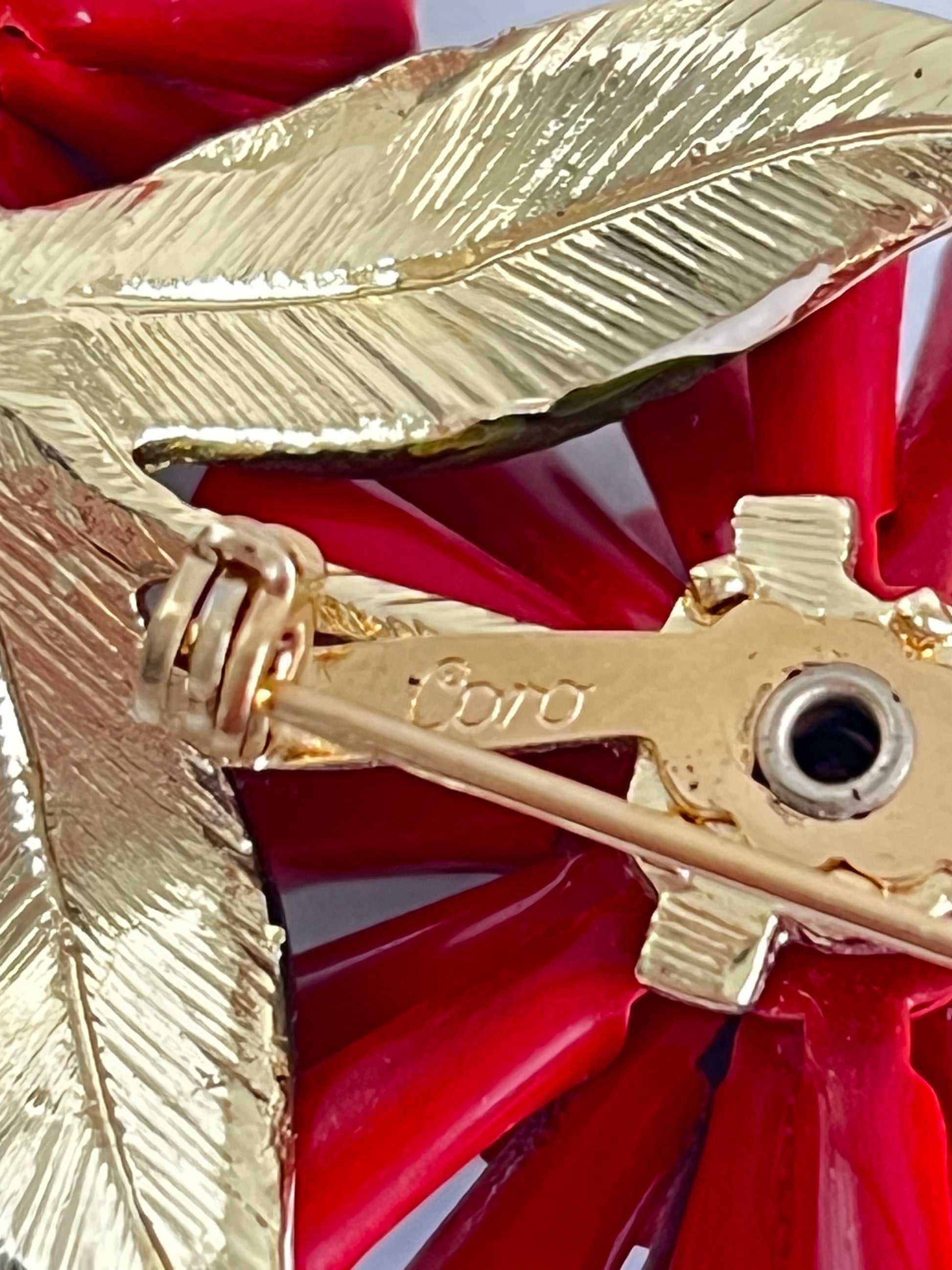 Coro Red Dahlia or Chrysanthemum Brooch