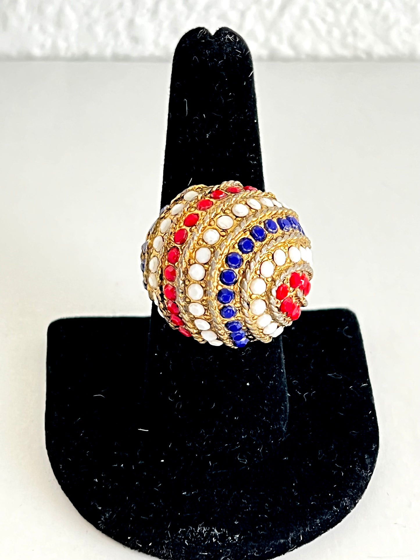 Red White and Blue Domed Cocktail Ring