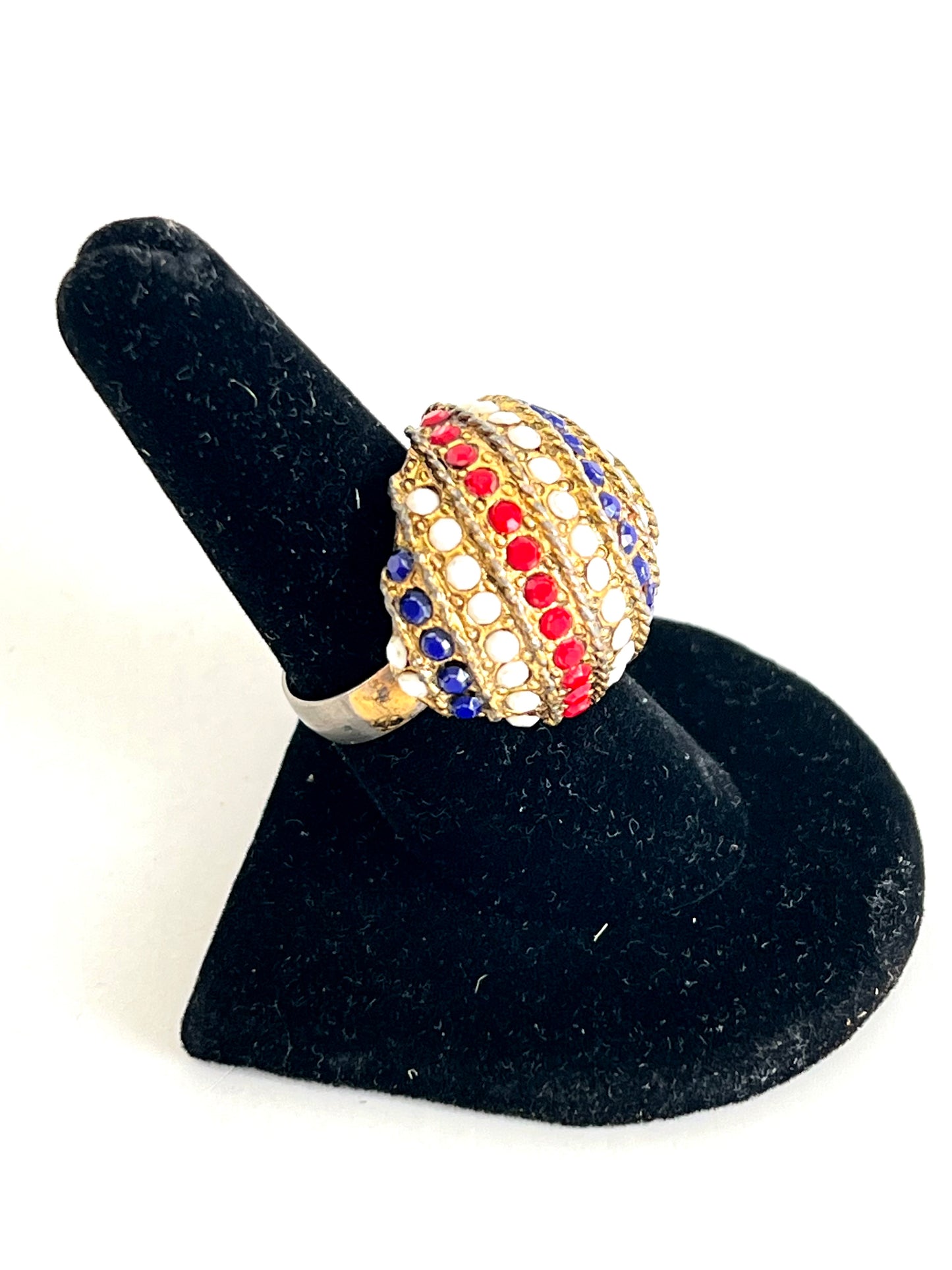 Red White and Blue Domed Cocktail Ring
