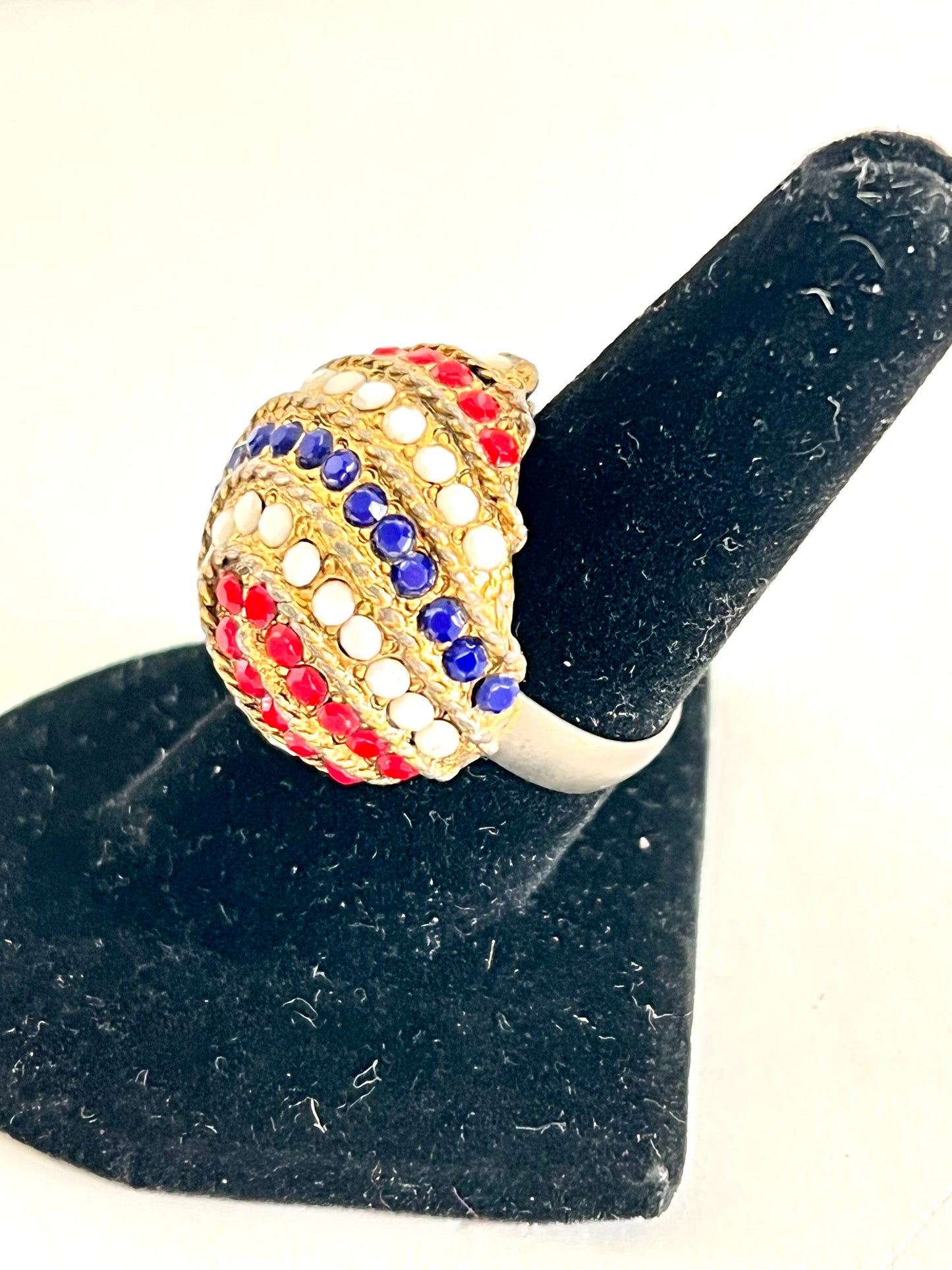 Red White and Blue Domed Cocktail Ring