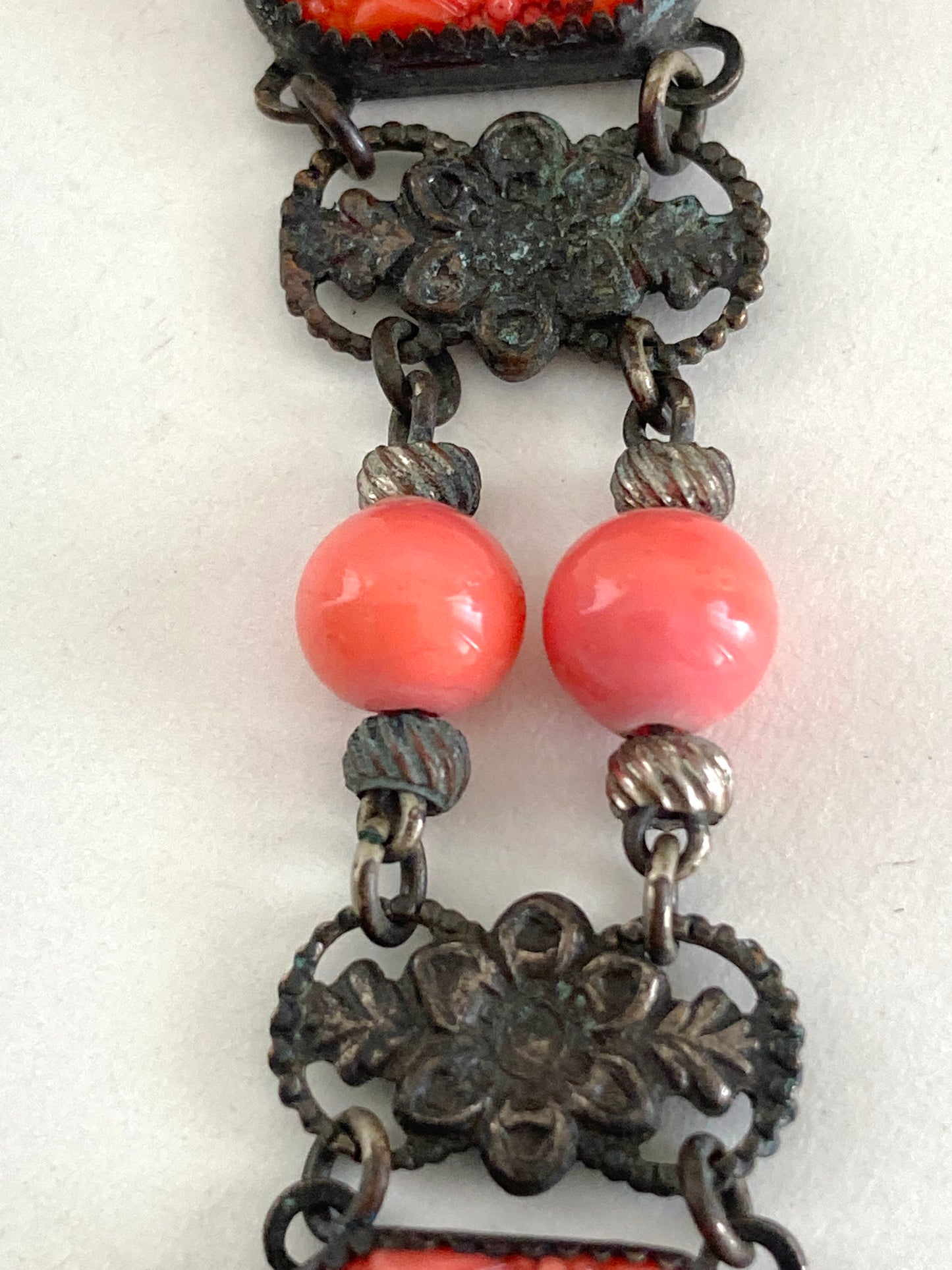 Victorian Faux Coral Link Bracelet