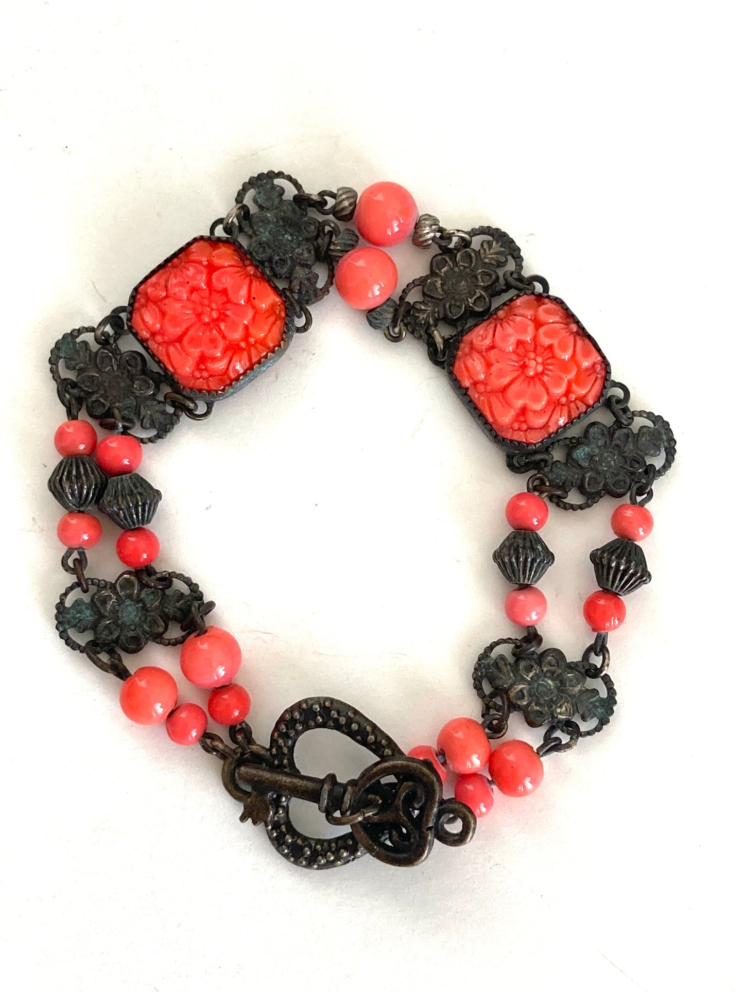 Victorian Faux Coral Link Bracelet