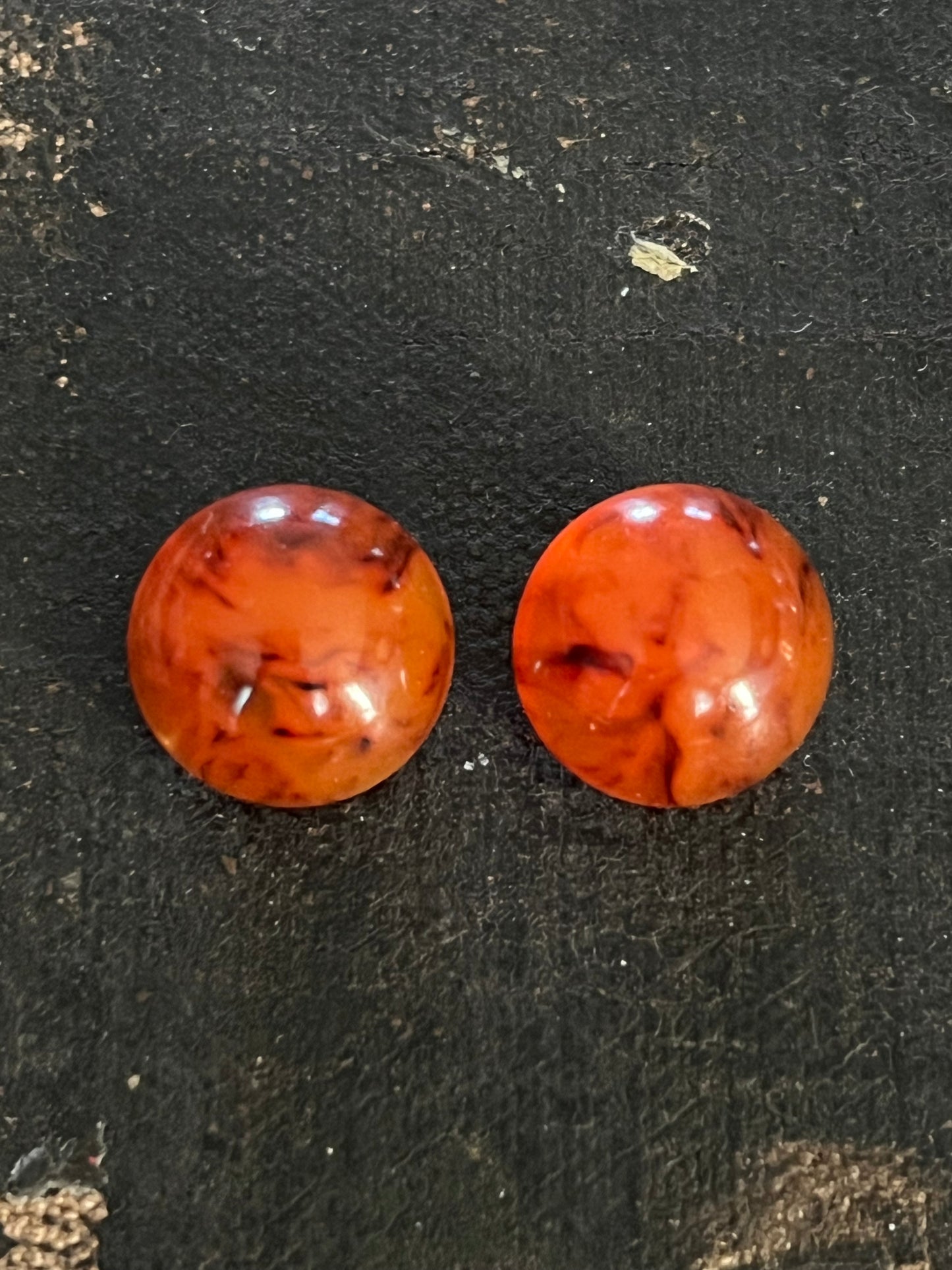 Bakelite Dome Earrings Root Beer Swirl Clip On Style