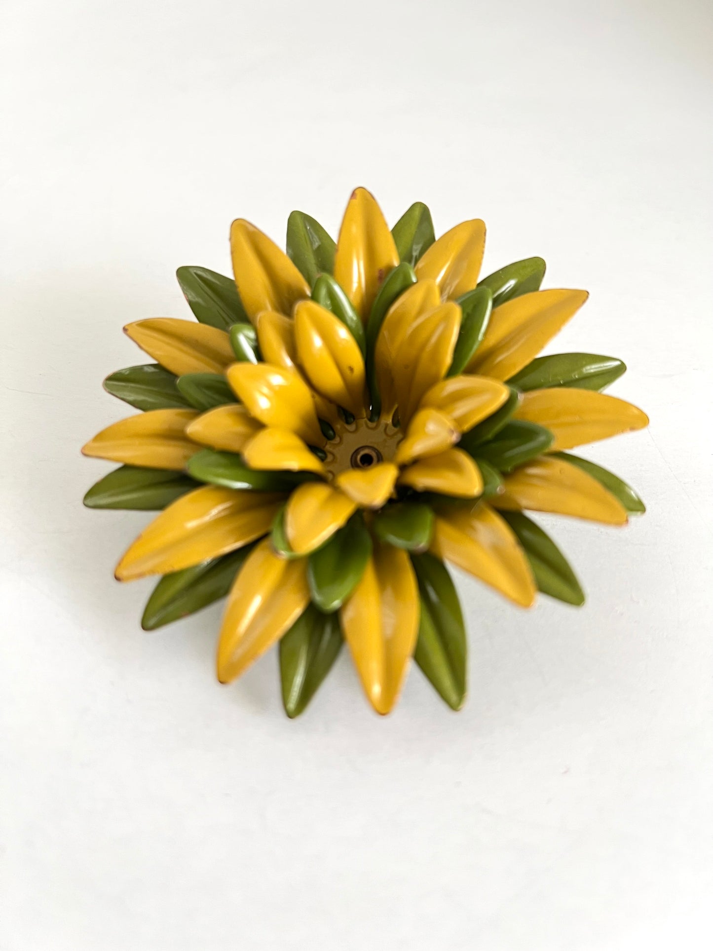 Flower Power Brooch in Mustard Yellow and Olive Green