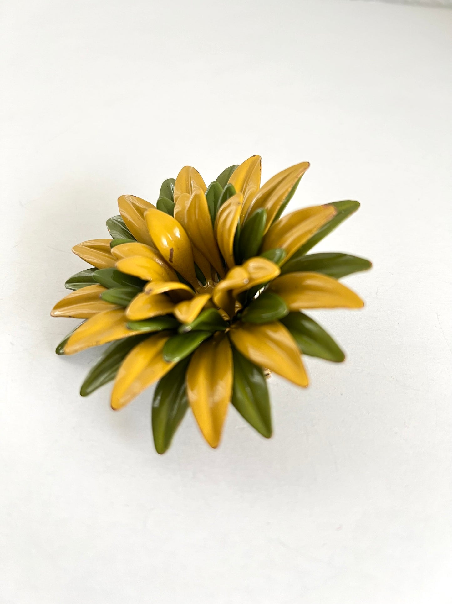 Flower Power Brooch in Mustard Yellow and Olive Green