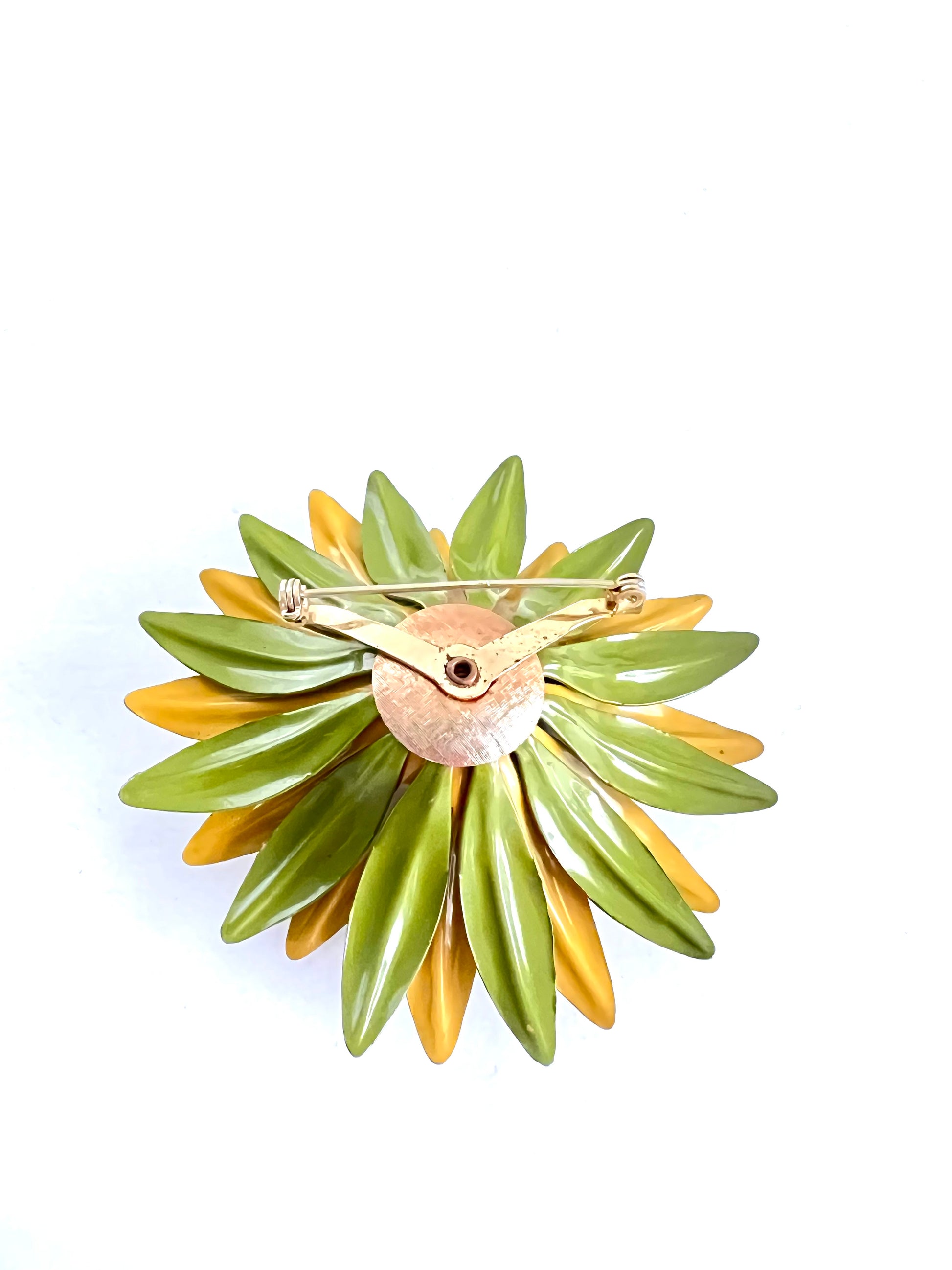 Flower Power Brooch in Mustard Yellow and Olive Green