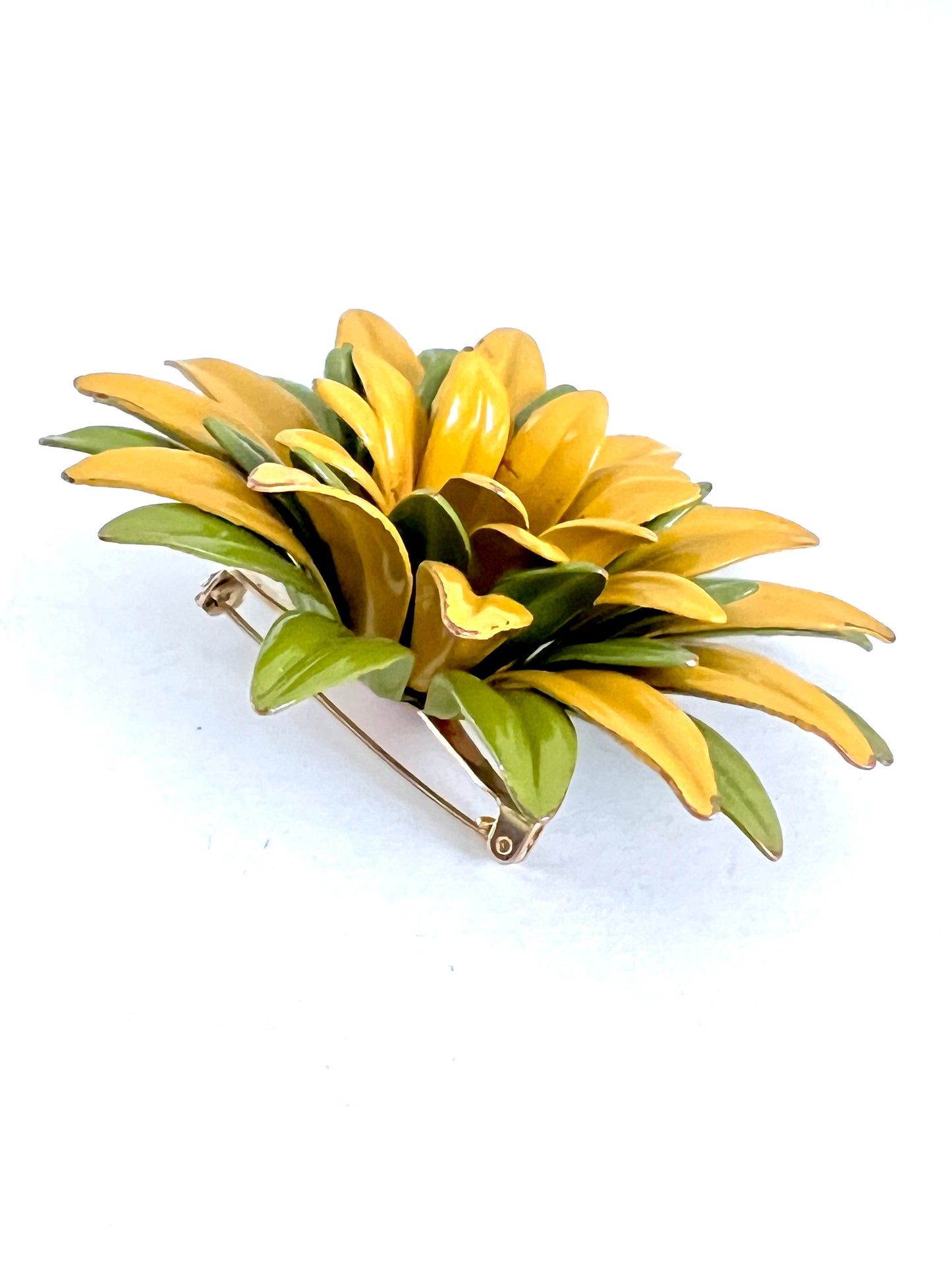 Flower Power Brooch in Mustard Yellow and Olive Green