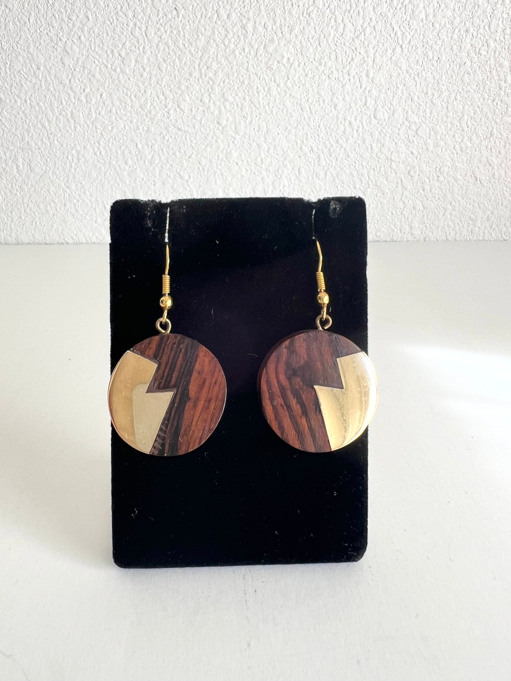 Round Wood and Brass Earrings
