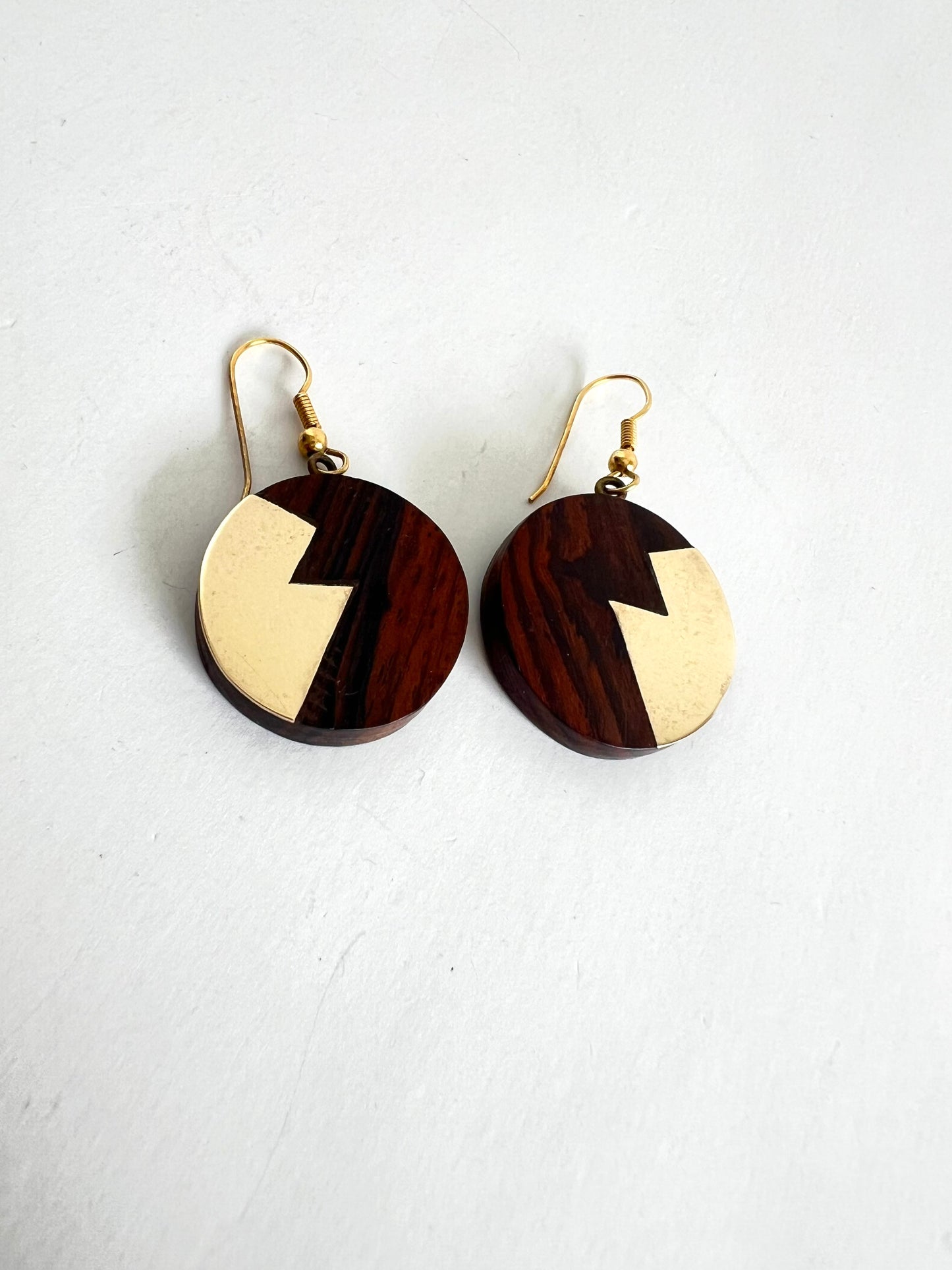 Round Wood and Brass Earrings