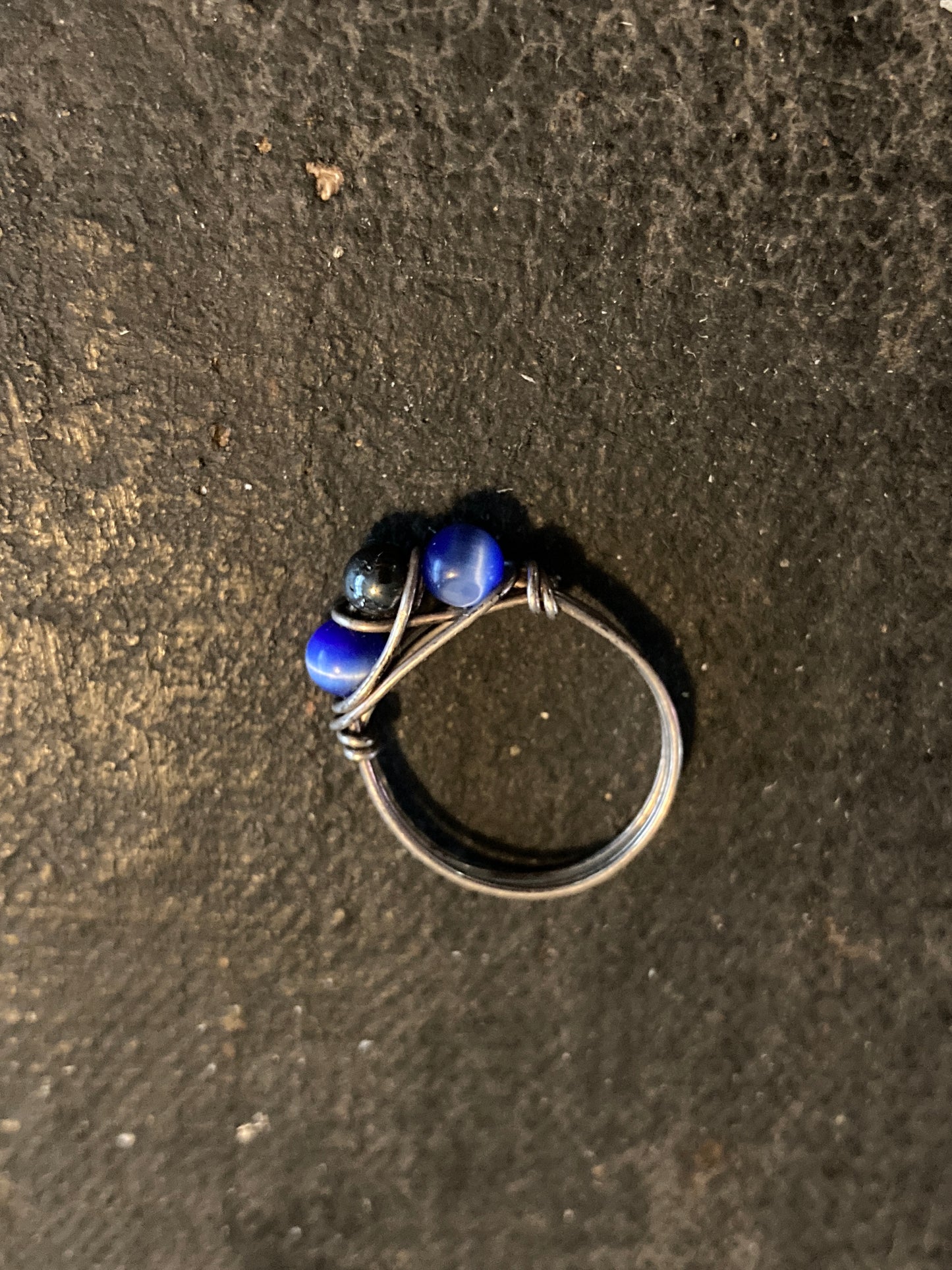 Wire Wrapped Ring Blue Tiger Eye and Hematite