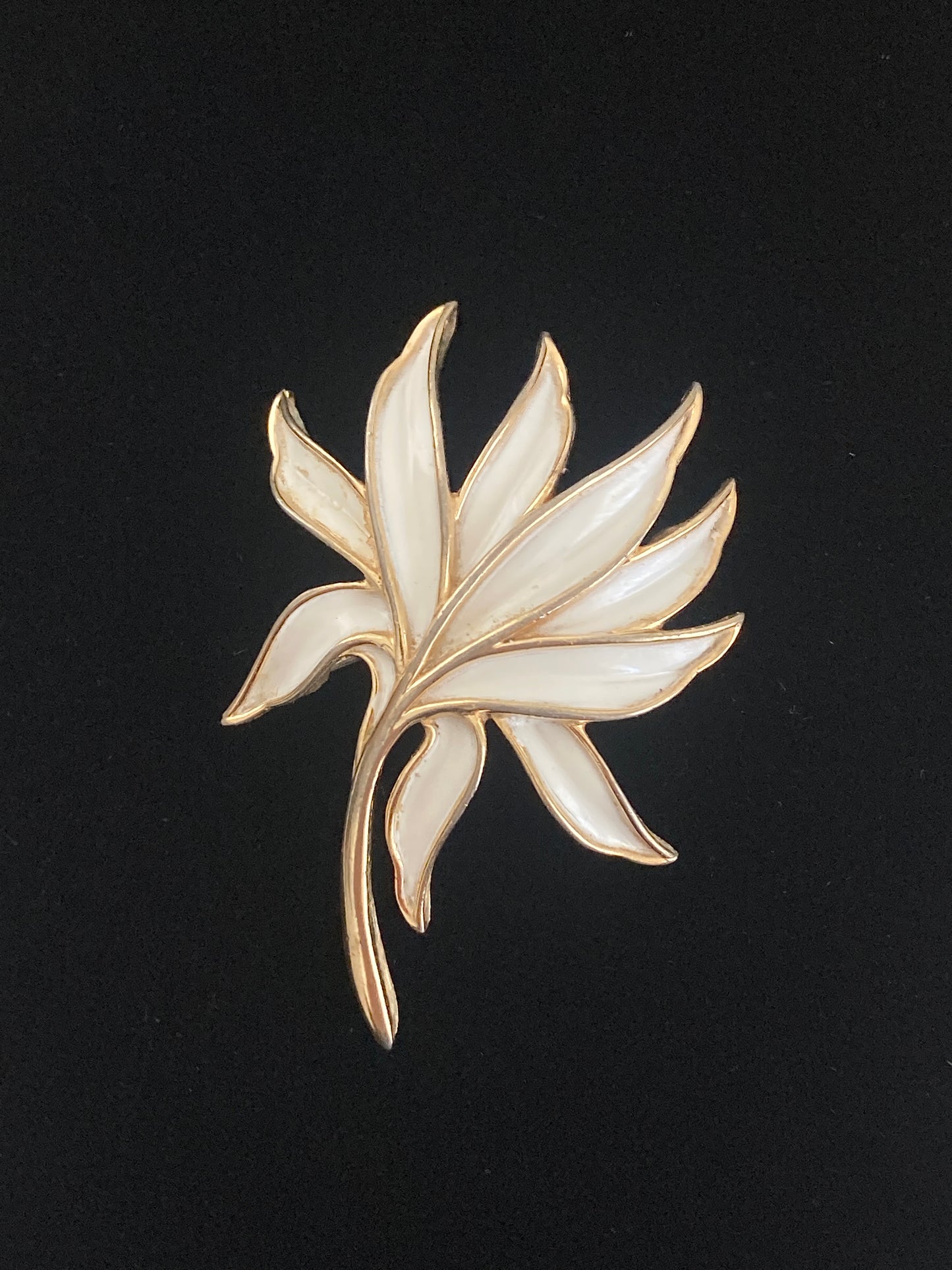 Trifari White Enamel Brooch Floral