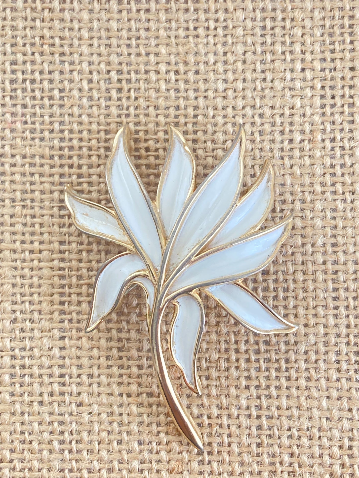 Trifari White Enamel Brooch Floral