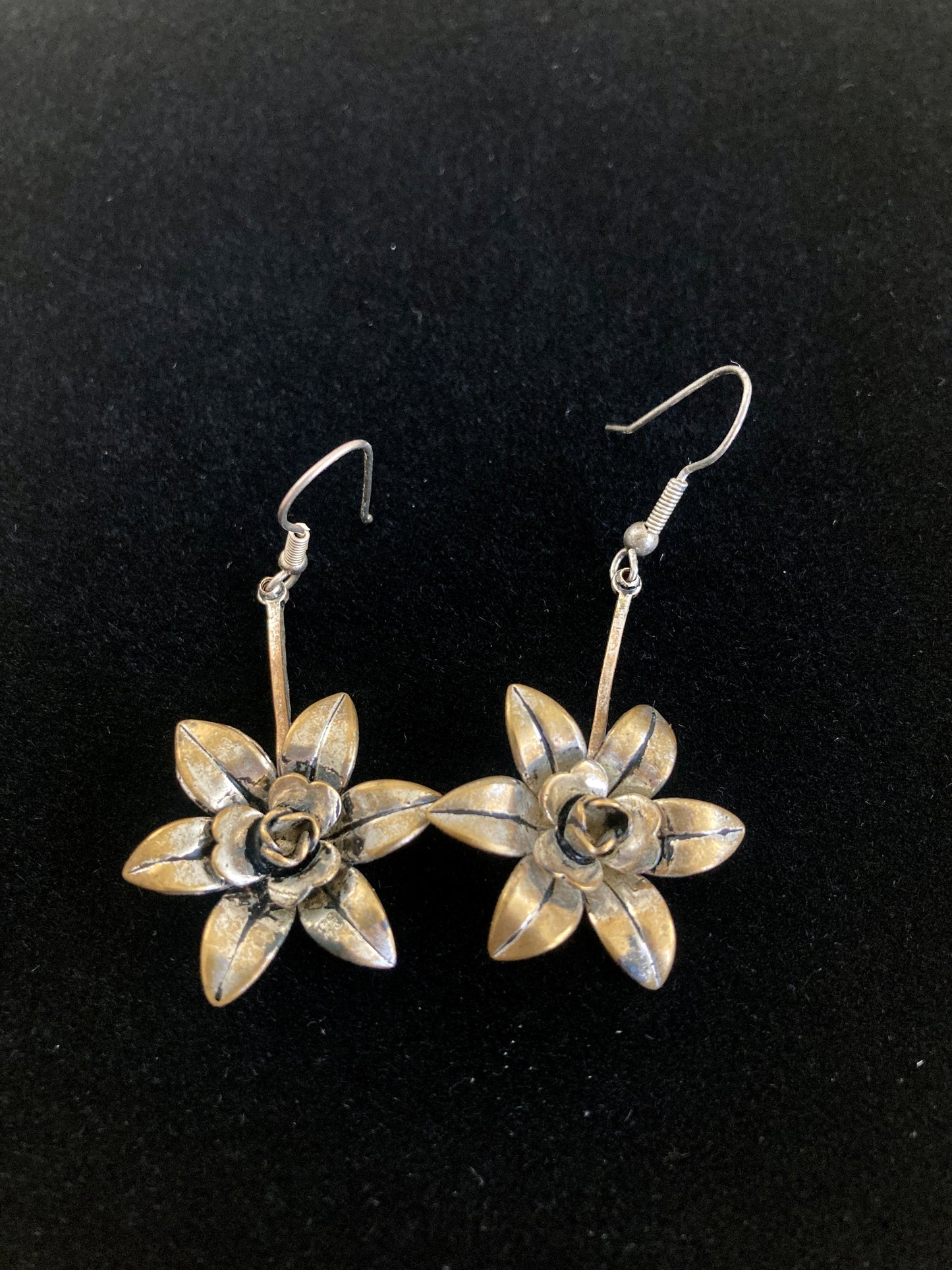 Vintage Sterling Silver Flower Dangle Earrings