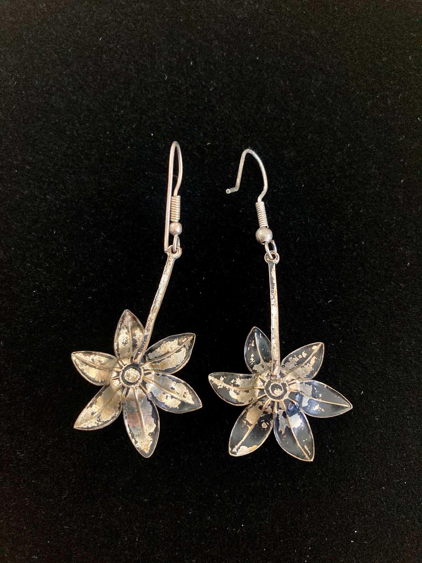 Vintage Sterling Silver Flower Dangle Earrings