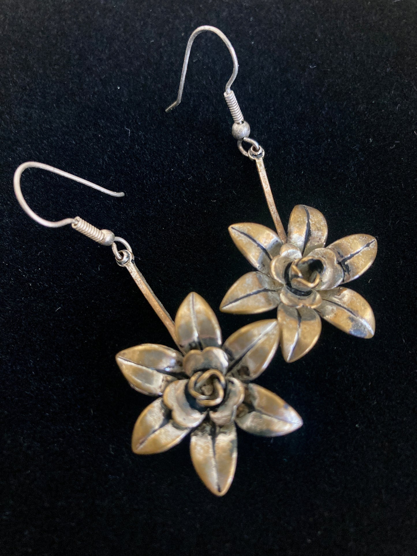 Vintage Sterling Silver Flower Dangle Earrings