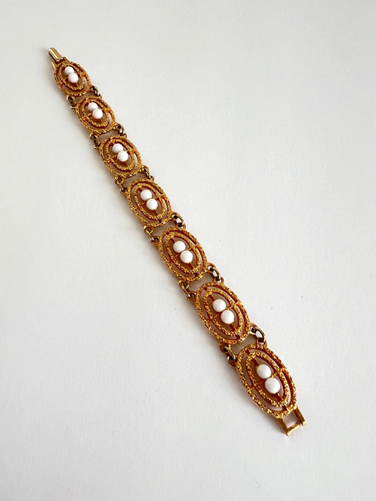 Sarah Coventry Gold Tone Link Bracelet w/ White Beads