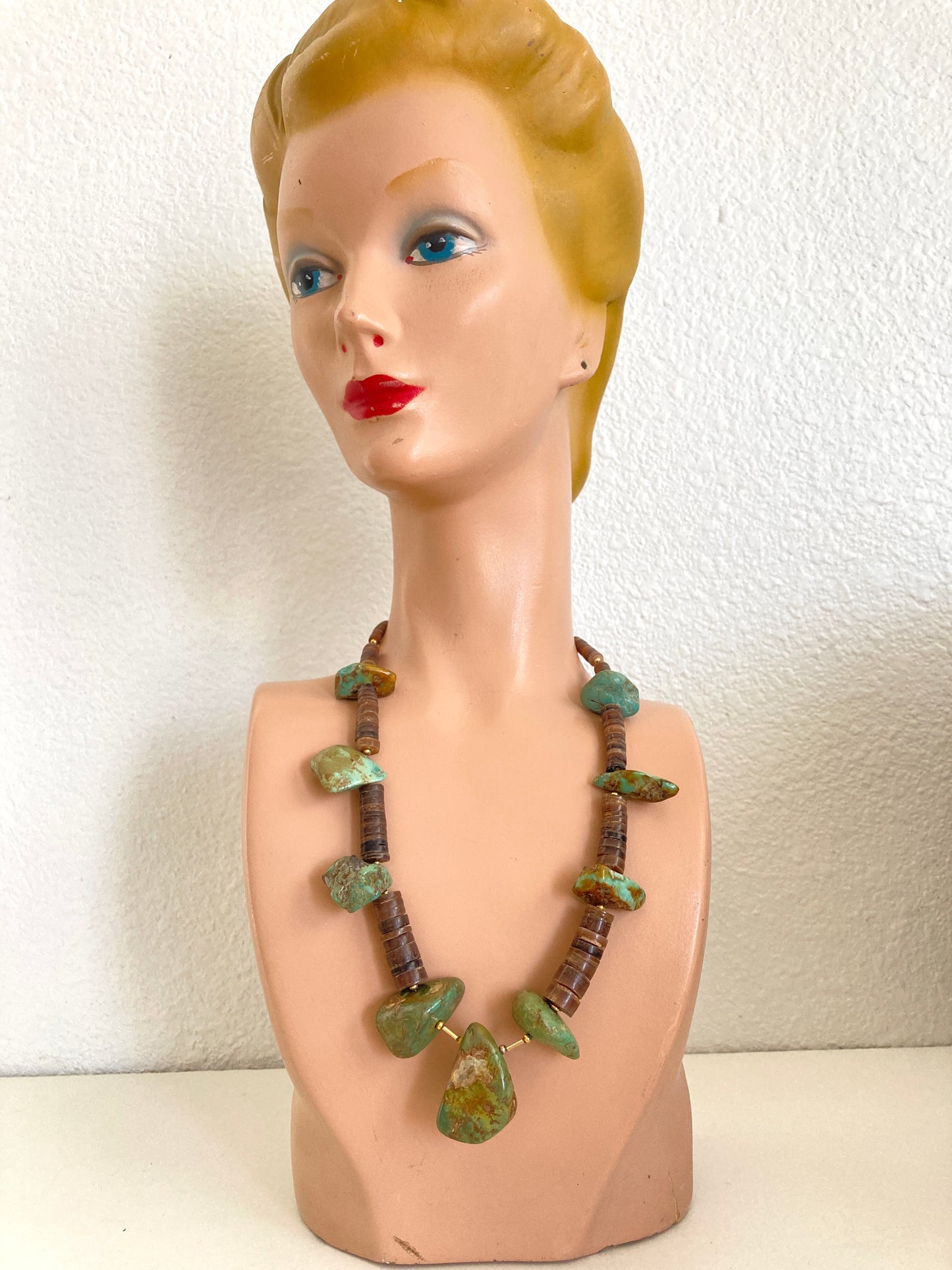 Raw Chunky Turquoise & Heishi Bead Necklace