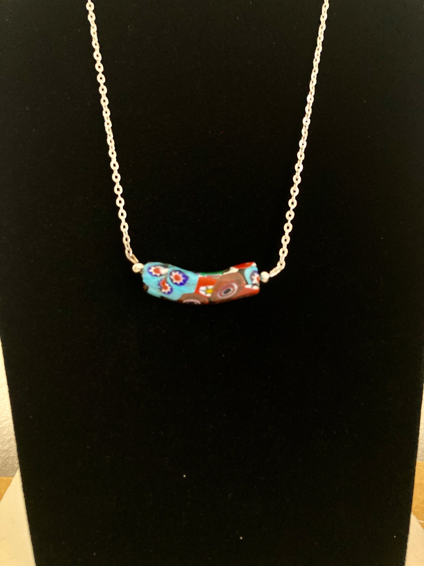 Millefiori Murano Glass Multi-Color Elbow Bead Necklace