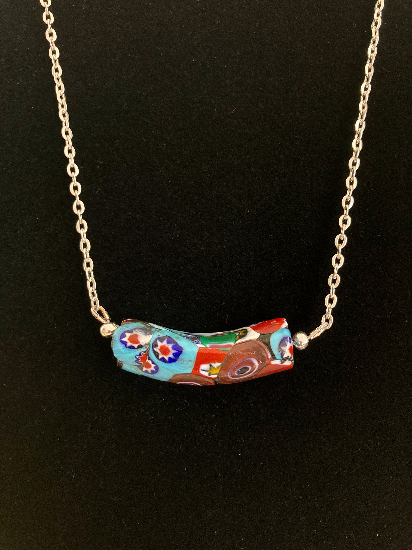 Millefiori Murano Glass Multi-Color Elbow Bead Necklace