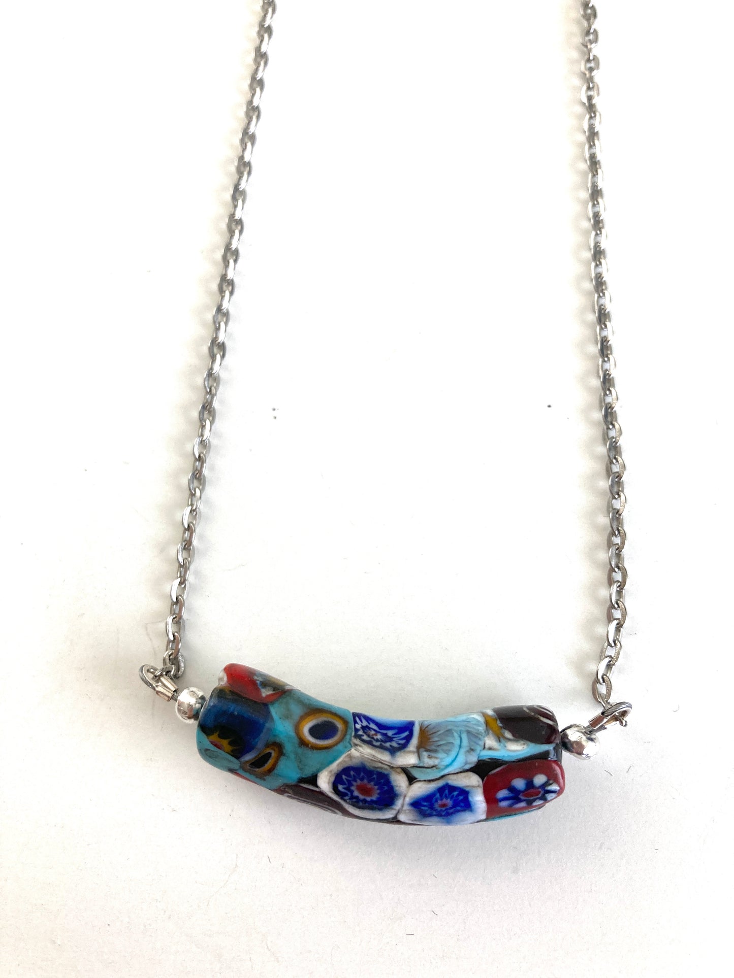 Millefiori Murano Glass Multi-Color Elbow Bead Necklace