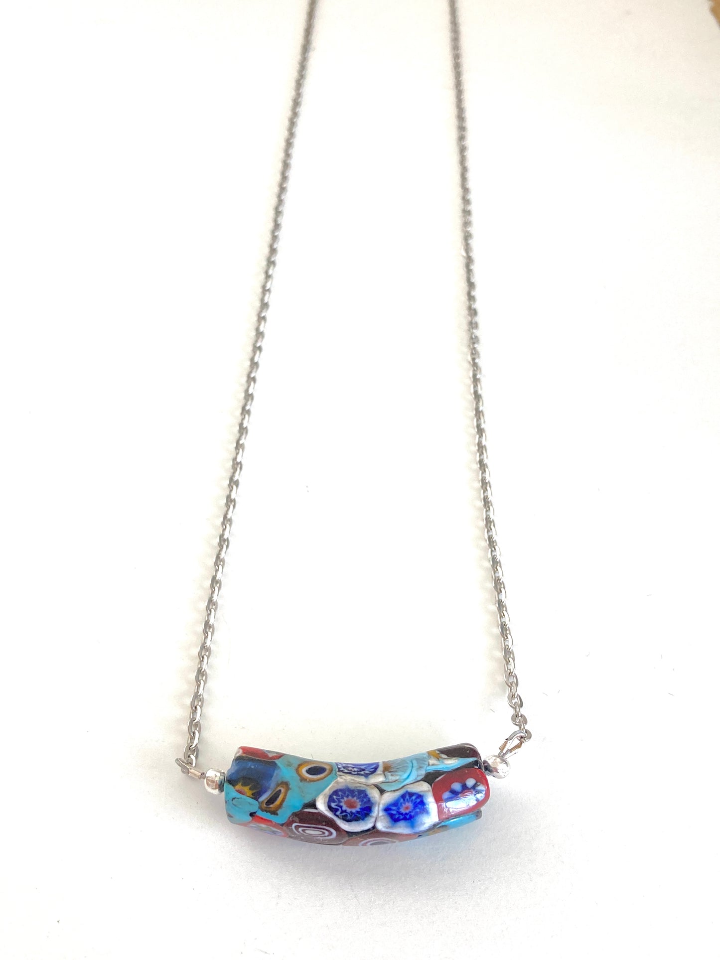 Millefiori Murano Glass Multi-Color Elbow Bead Necklace