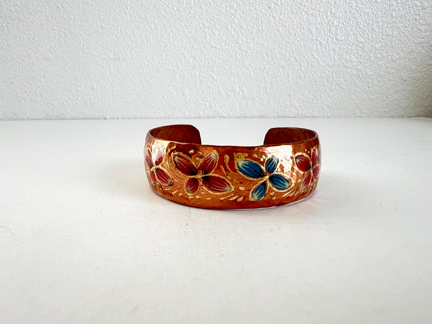 Hand Painted Floral Copper Cuff Bracelet