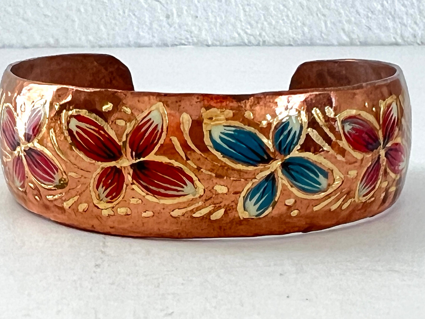 Hand Painted Floral Copper Cuff Bracelet