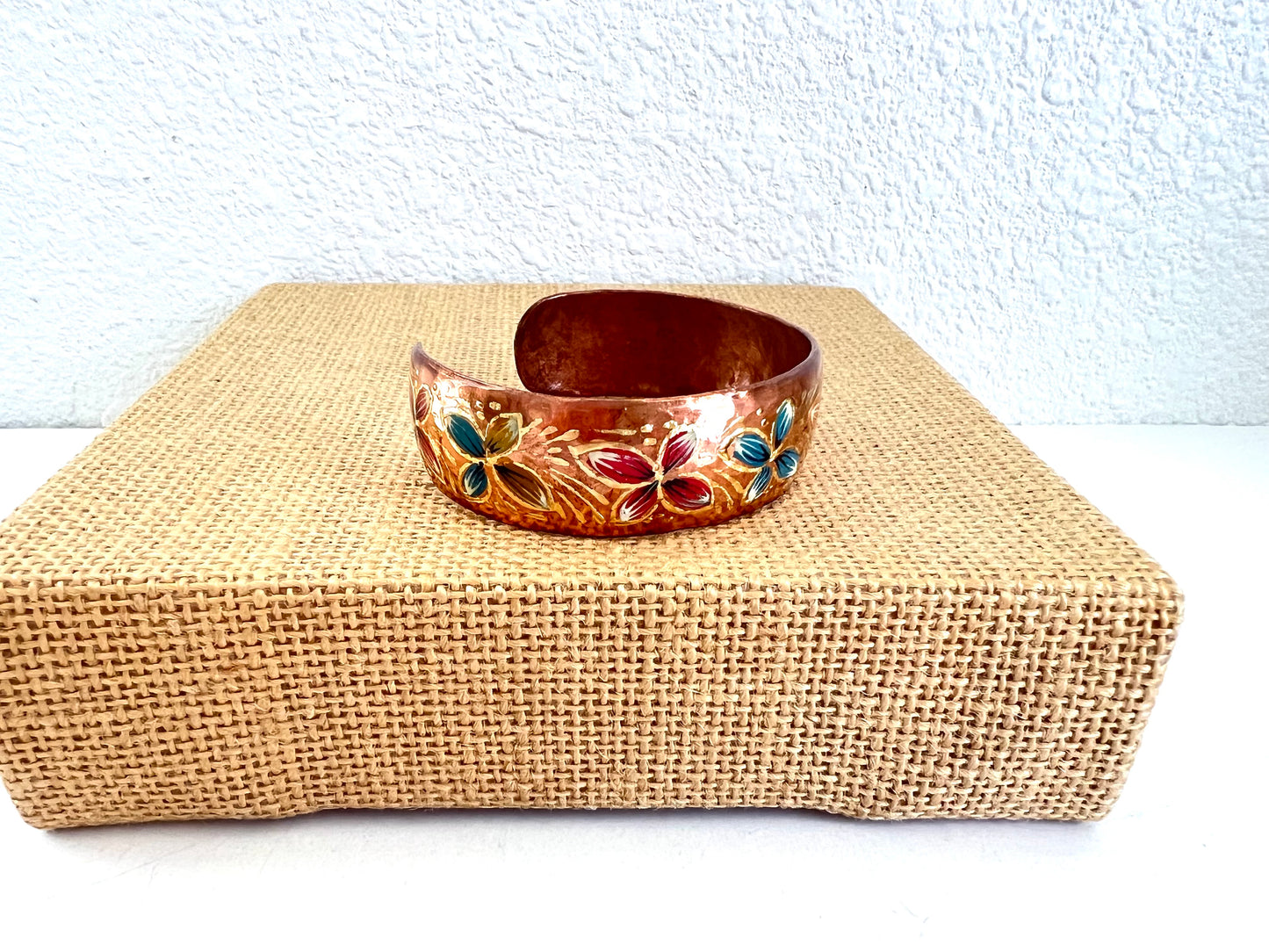 Hand Painted Floral Copper Cuff Bracelet