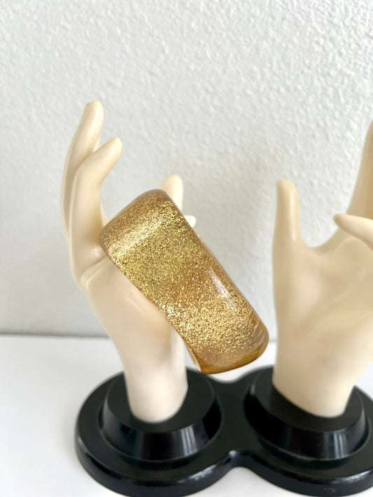 Chunky Gold Glitter Asymmetrical Lucite Bangle