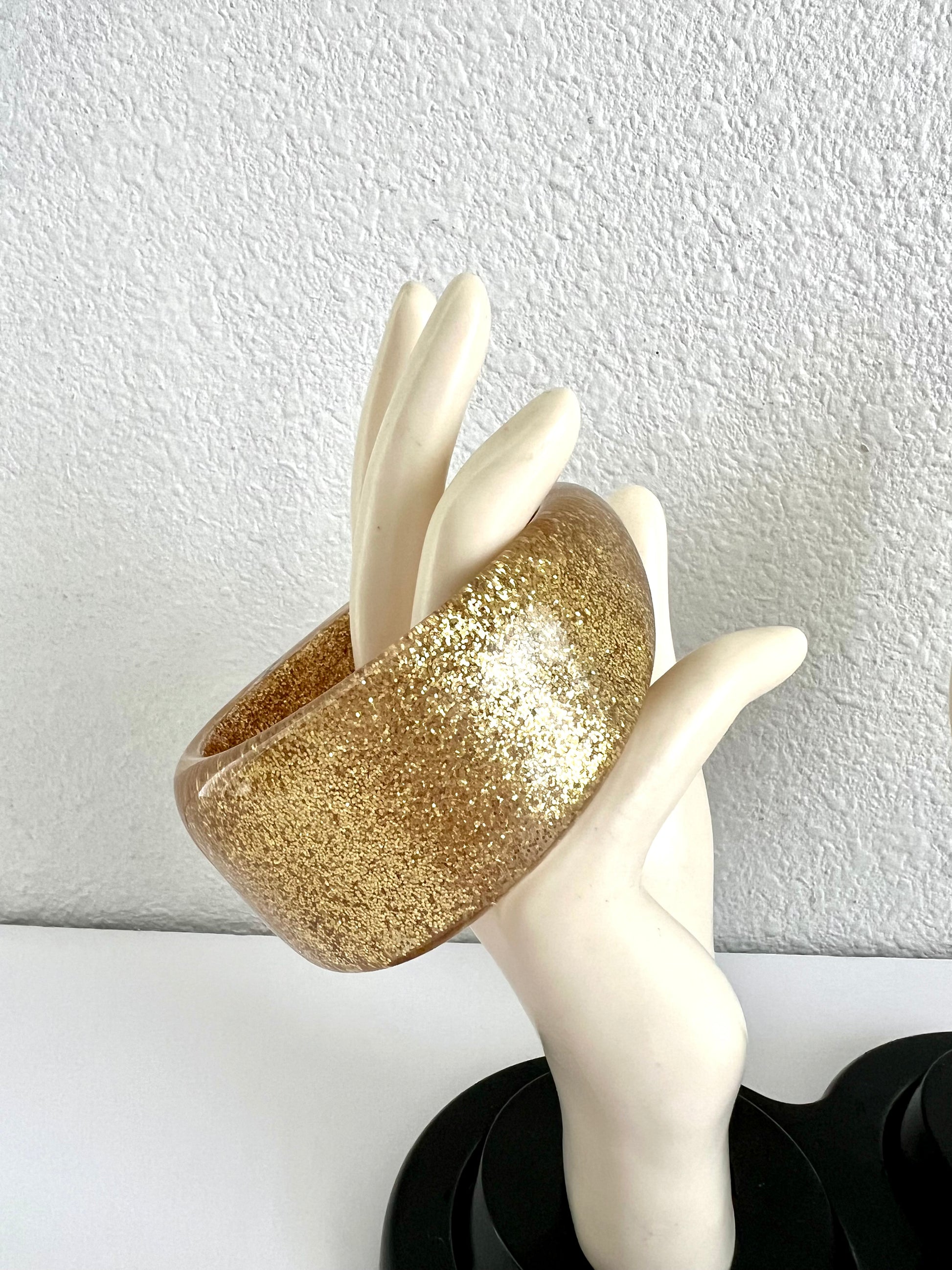 Chunky Gold Glitter Asymmetrical Lucite Bangle