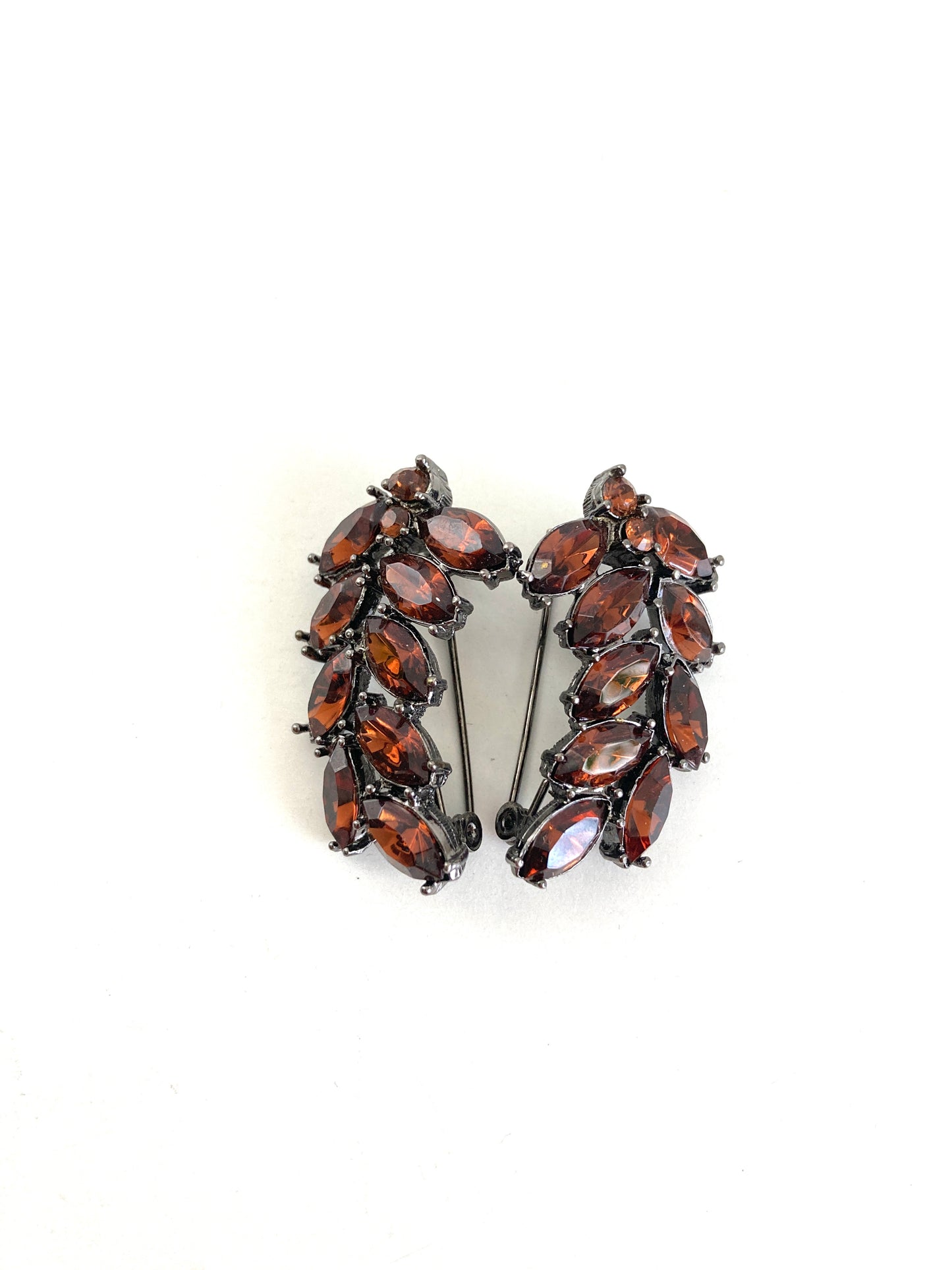 Pair of Rhinestone Brooches Autumn Leaves